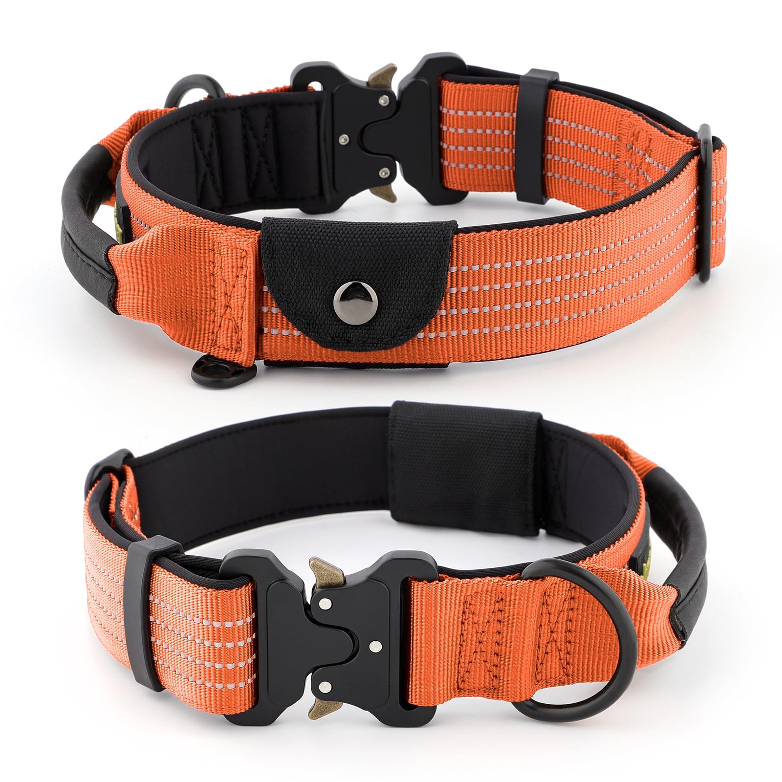 Plutus Pet Tactical Dog Collar with Tracker pocket for AirTag Adjustable Reflective Nylon Collar, Metal Buckle - Image 2