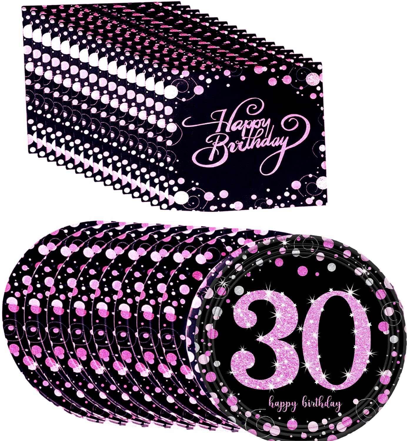 30th Birthday Party Tableware Set Disposable Plates and Napkins,30th Birthday/30th Wedding Anniversary Party Decorations Napkins and Plates Service