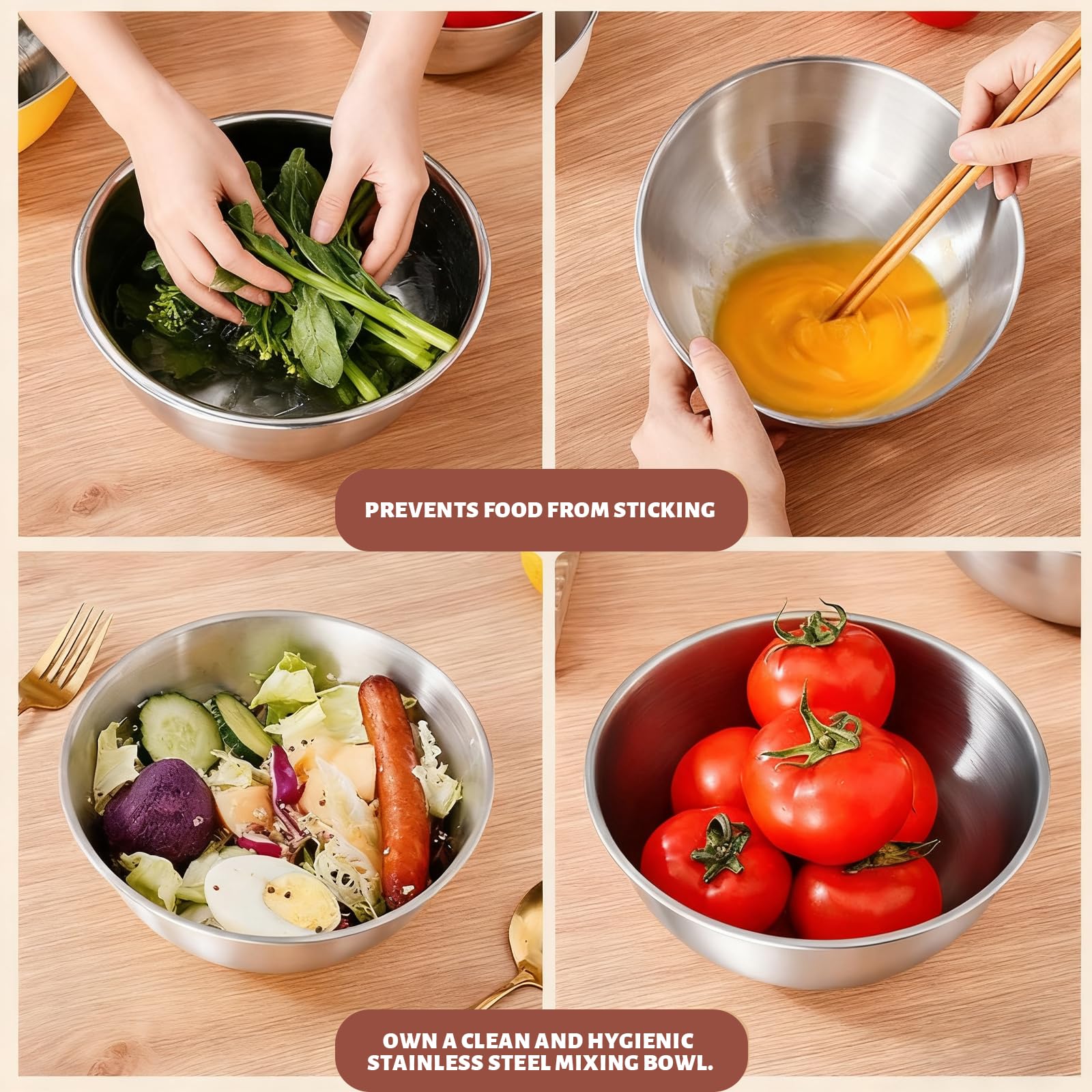 6 Pezzi Ciotole Acciaio Inox Cucina Ø 17cm Ciotola Insalata, Mixing Bowl Set per Ciotola di Cereali, Salse, Snack, Mescolare - Lavabili in Lavastoviglie