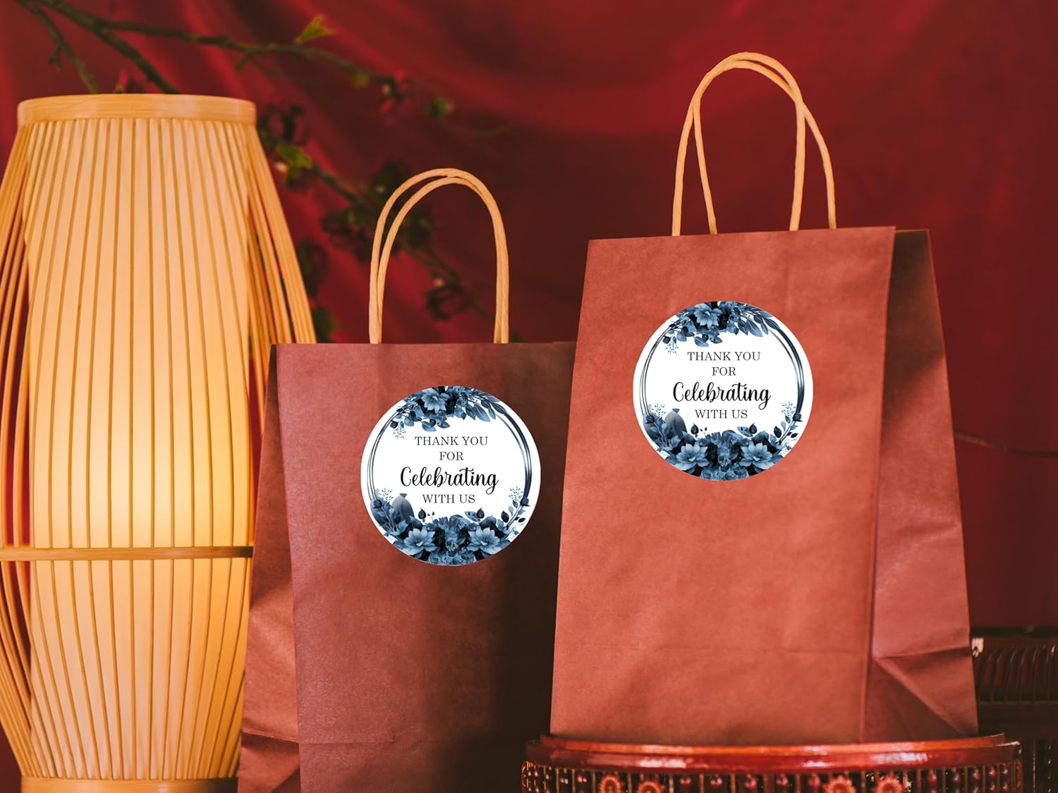 40 Dark Blue Flowers Thank You for Celebrating with Us Stickers, 2 Inch Big Round Glossy Labels, Great for Weddings, Bridal Shower, Engagement Party, Party Favors Décor, Tags, Supplies. Made in USA. - Image 4