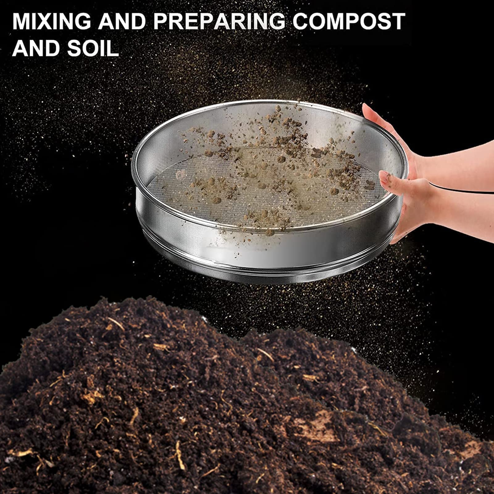 Setaccio Da Giardino 4 In 1 Plastica - 3 Maglie Regolabili, Nero, Per Terreno E Sabbia - Foto 9