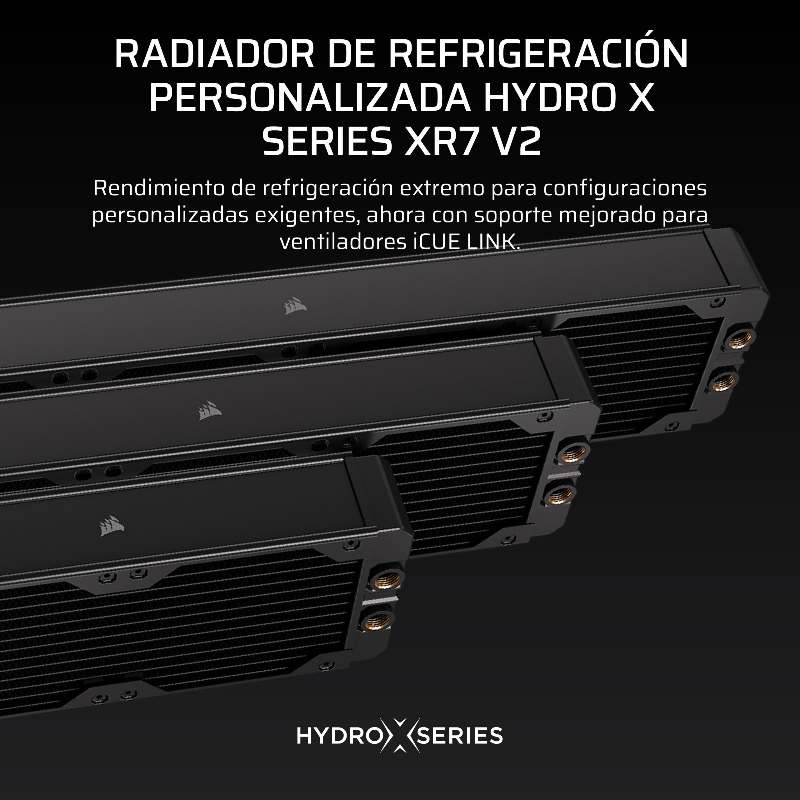 CORSAIR Hydro X Series XR7 360mm V2 Radiador de Refrigeración Líquida – Compatible con iCUE Link – 3 Soportes de Ventilador de 120 mm – Placas de protección de Tornillo – Roscas G1/4" – Negro
