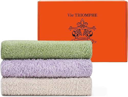Vie Triomphe Hand Towels Set of 3, Cloud Soft Zero Twist Cotton 13x33 Inch, Purple Green Beige Neutral Mix, Compact Lightweight 5oz for Small Bathroom Gym Travel, Slim Quick Dry Face Hand Towel