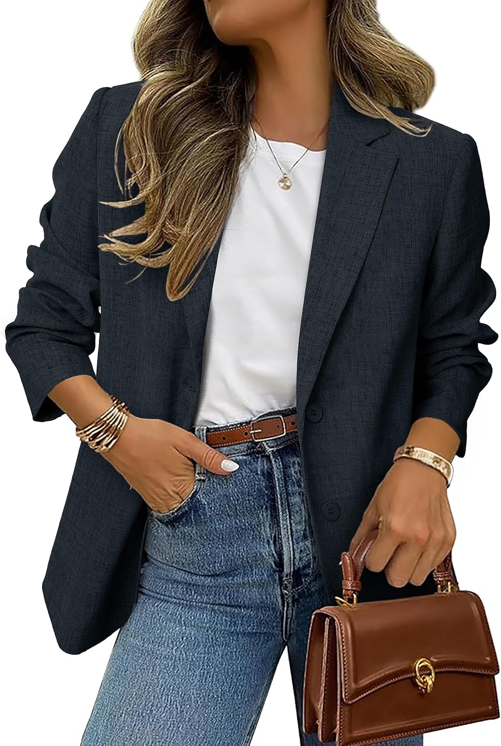 Simplee Blazers for Women Business Casual 2026 Oversized Long Sleeve Open Front Lapel Suit Jackets Dressy Pockets Work Blazer