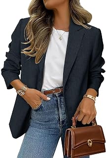 Simplee Women's Oversized Checkered Blazer - Lightweight Business Casual Jacket