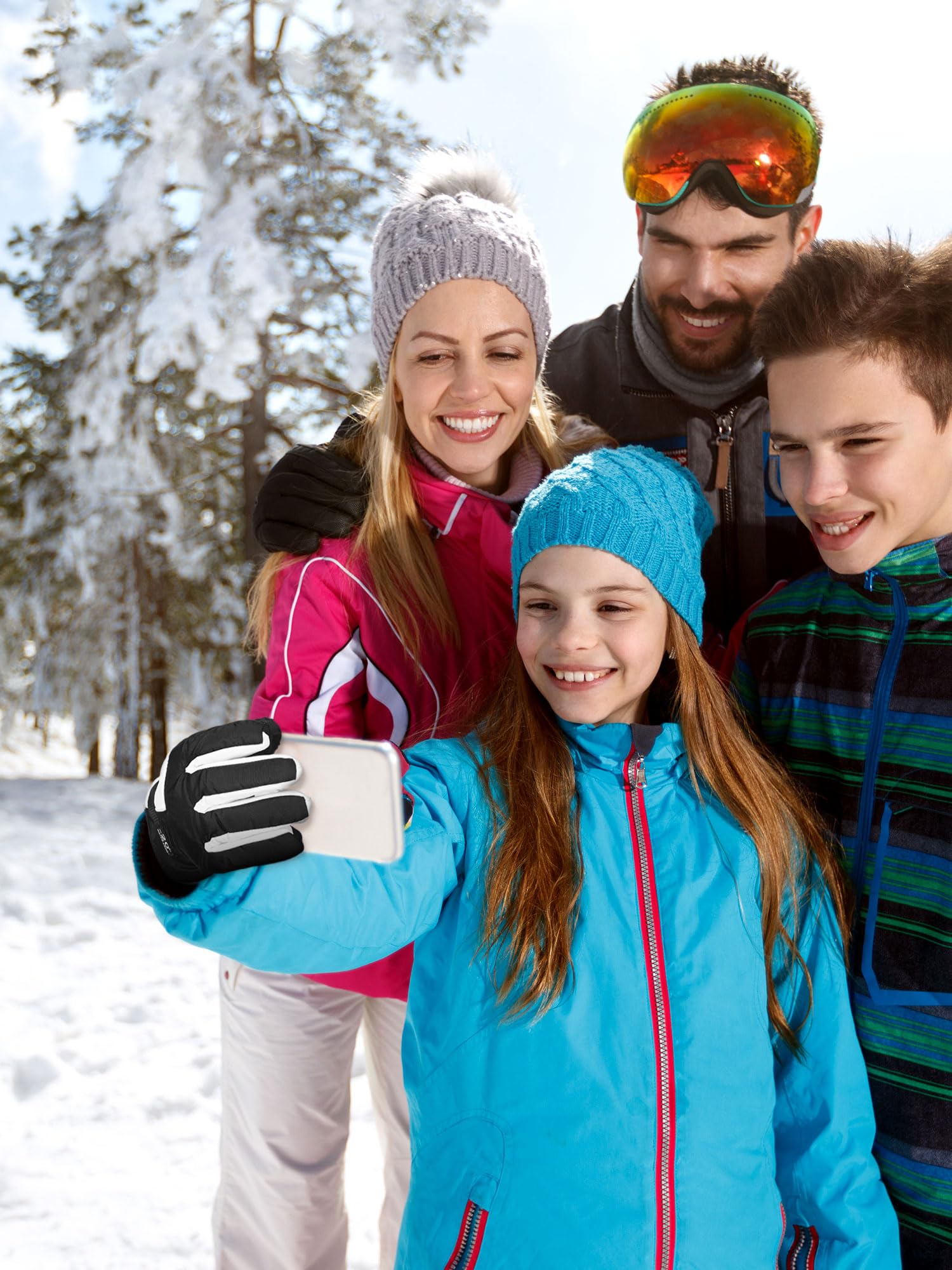 6 Paia di Guanti Invernali Impermeabili Antivento per Bambini (8-12 anni, Rosso, Bianco, Blu, Marrone, Marrone, Blu Viola)