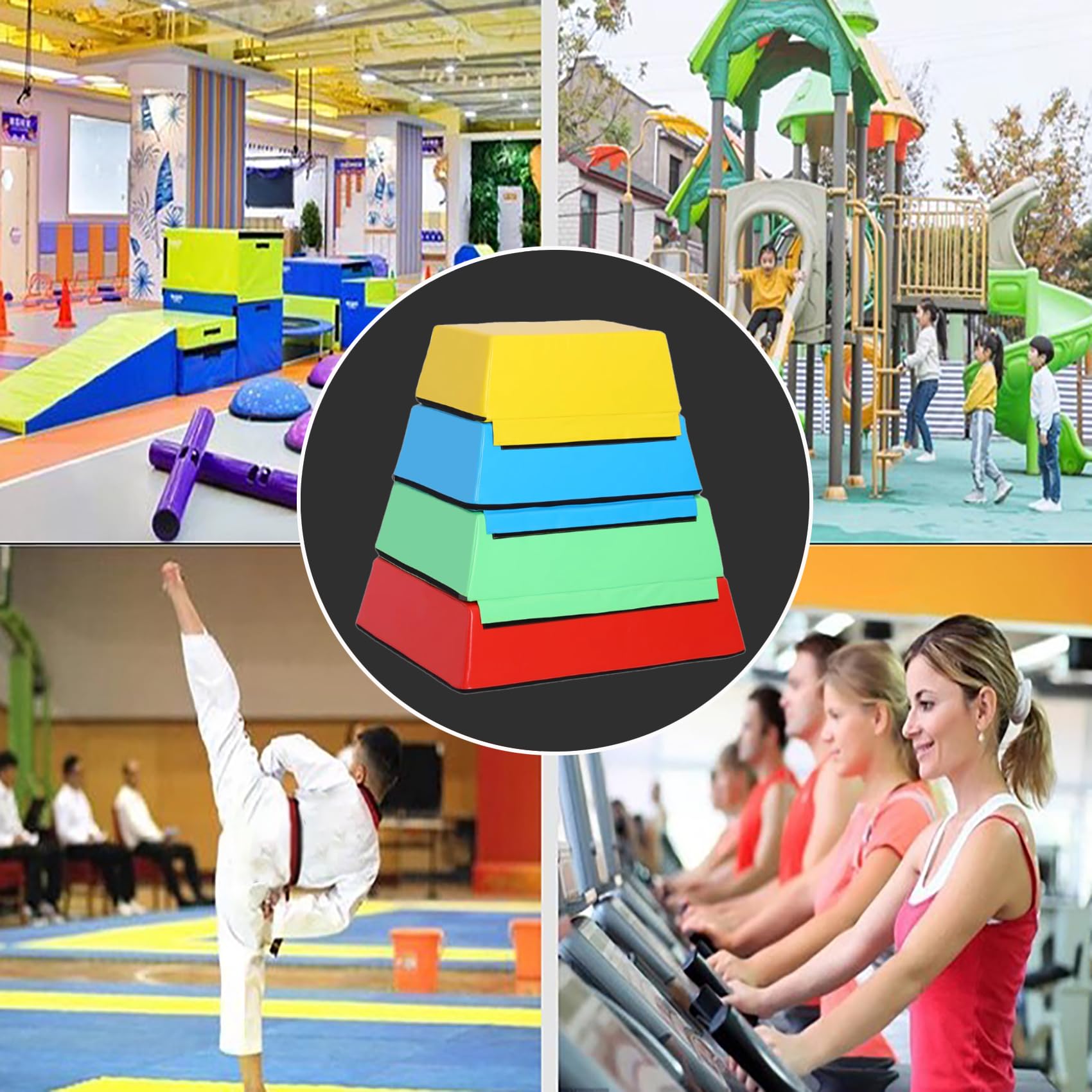 3/4-in-1 Verstellbare Trapez-Sprungkiste Kinder, Stoßdämpfender EPE-Schaum & rutschfeste PVC, Sicherer Stapelbarer Design für Zuhause & Draußen(Size:4-in-1)