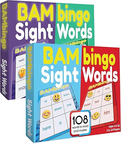 Sight Word BAMBingo Niveles 1, 2, 3 y 4 - Preescolar Kindergarten 1er grado 2do grado Palabras de vista
