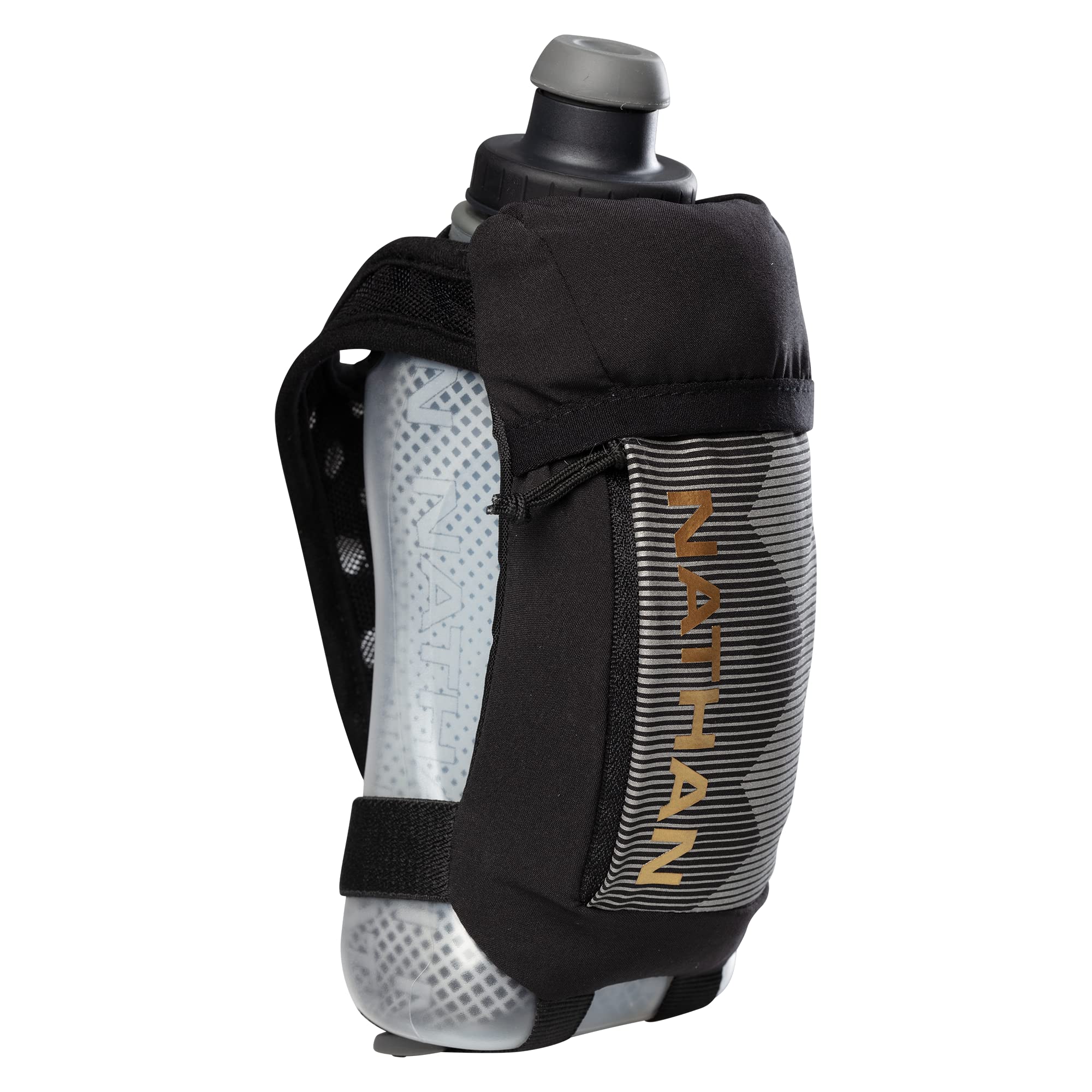 Nathan Running Handheld Quick Squeeze Water Bottle. No-Grip Adjustable Hand Strap. 12oz / 18oz / Insulated. Reflective Hydration Water Bottle.