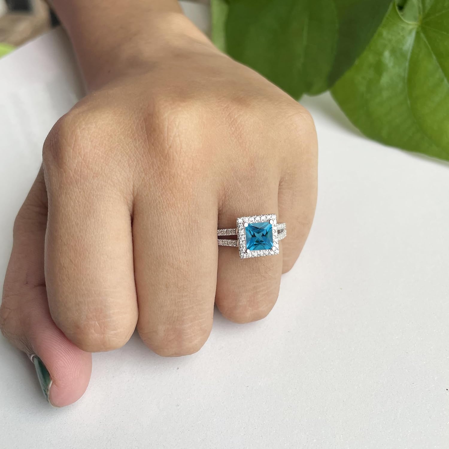 Pear & Round Cut Blue Topaz Crown Style Enhancer Guard For Women, 14K Gold Plated 925 Silver December Birthstone Blue Topaz Crown Enhancer Wrap Guard Matching Band