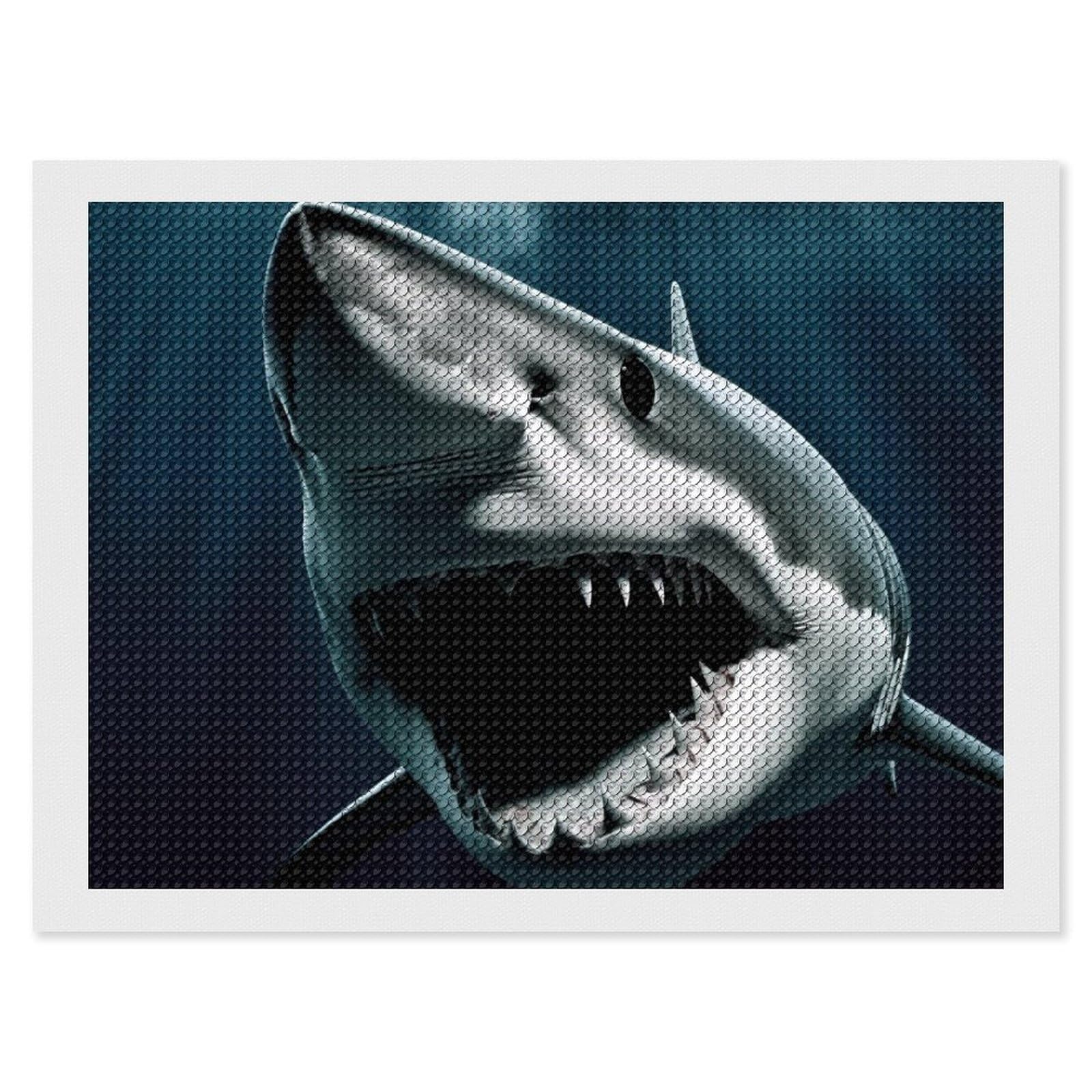 Shark Diamond Art Kits for Adults, DIY 5D Diamonds Painting Kits for Beginner, Round Full Drill Diamond Dots Painting, 12"x16" Diamonds Pictures Gem Art and Crafts Wall Decor