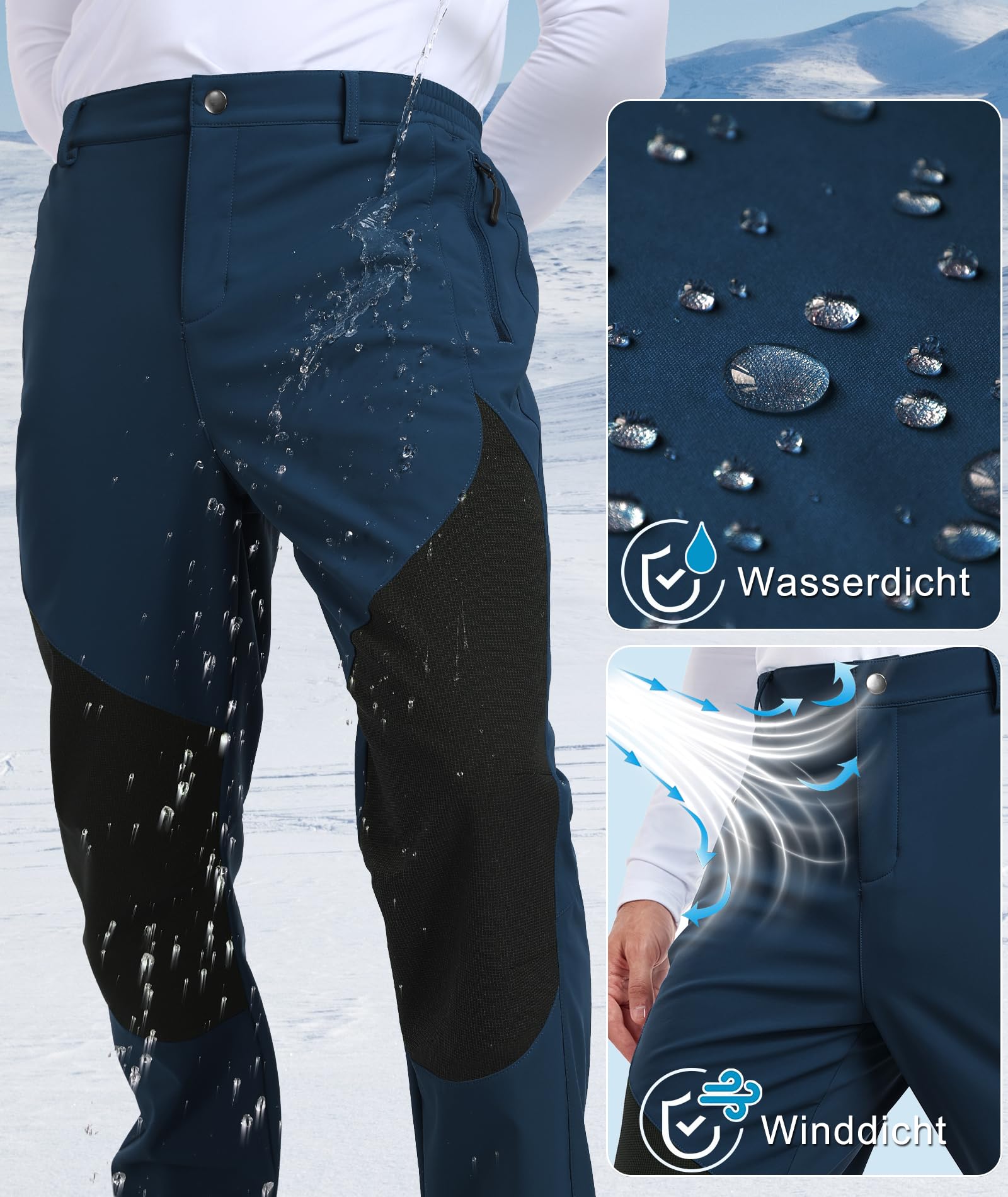 Djtnzdm Pantaloni da Lavoro Uomo Invernali Pantaloni Trekking Antipioggia Impermeabili Termici Pantaloni Neve Sci Snowboard Caldo Antivento Tasca con Cerniera (Loose Fit)