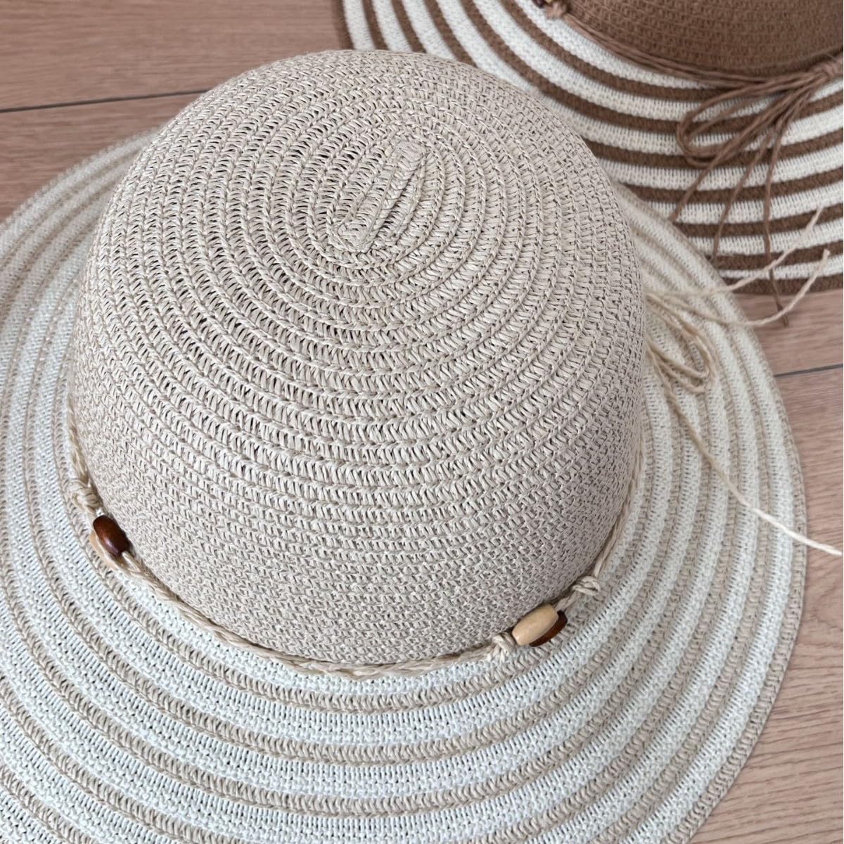 Sombrero de Paja Bohemio para Mujer,Gorra de ala Ancha para El Sol,Plegable,con Rayas Flexibles,para Playa,para Viajes,Vacaciones de Verano,Suave,Ligero y Transpirable