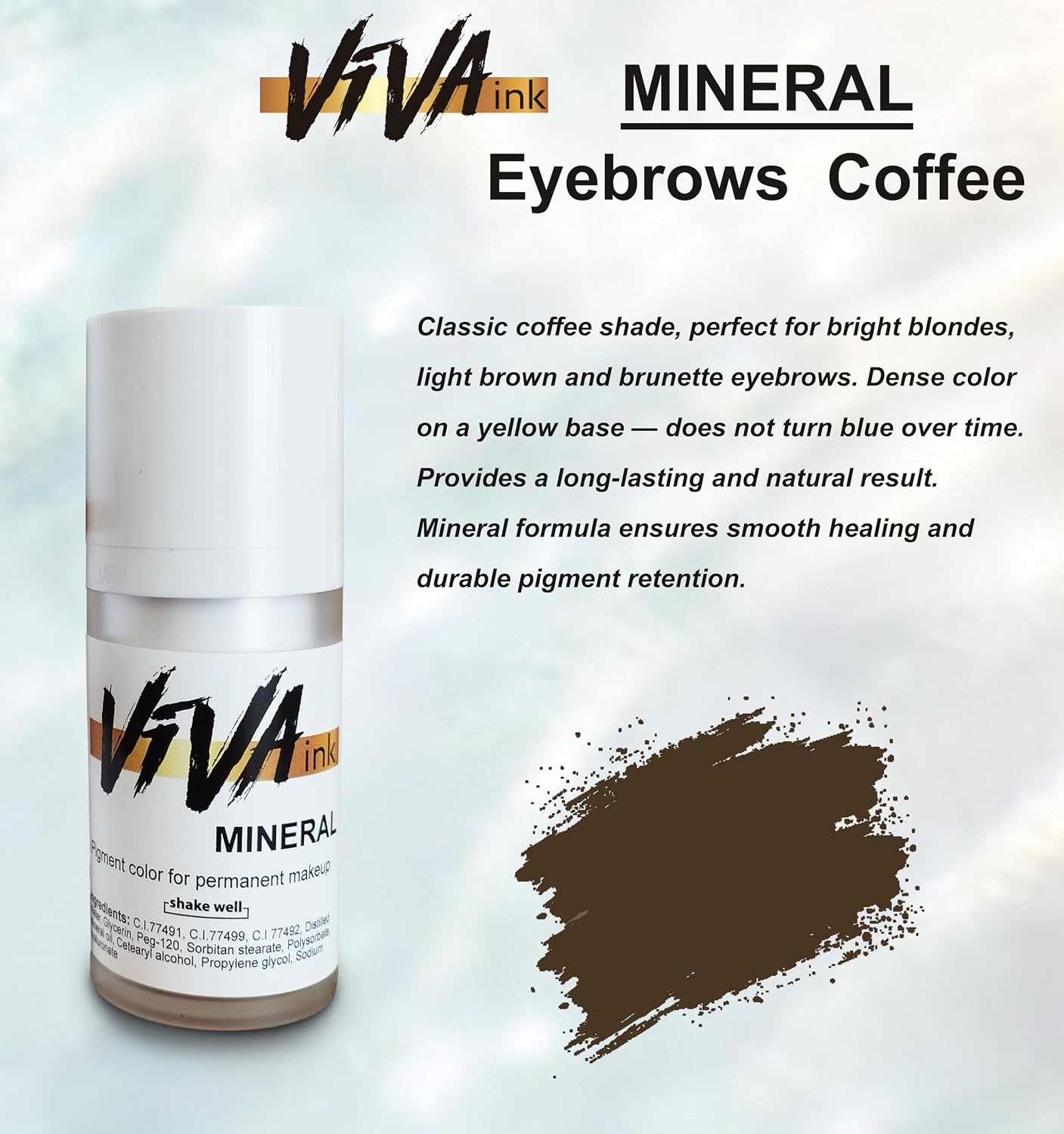 Eyebrow Permanent Makeup Mineral Ink – Coffee – Long Lasting Permanent Eyebrow Pigment for Microblading – Saturated and Natural Colored Mineral Ink for Eyebrow Tattoo (0.5 oz)
