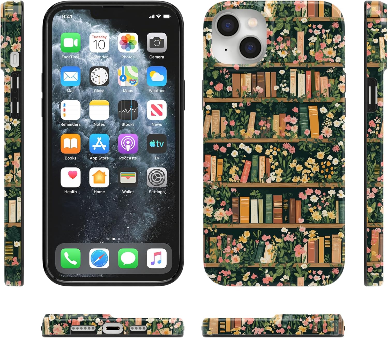 Casely iPhone 14 Plus Case | Book Nook | Floral Library | Compatible with MagSafe | Classic Ultra Slim Design