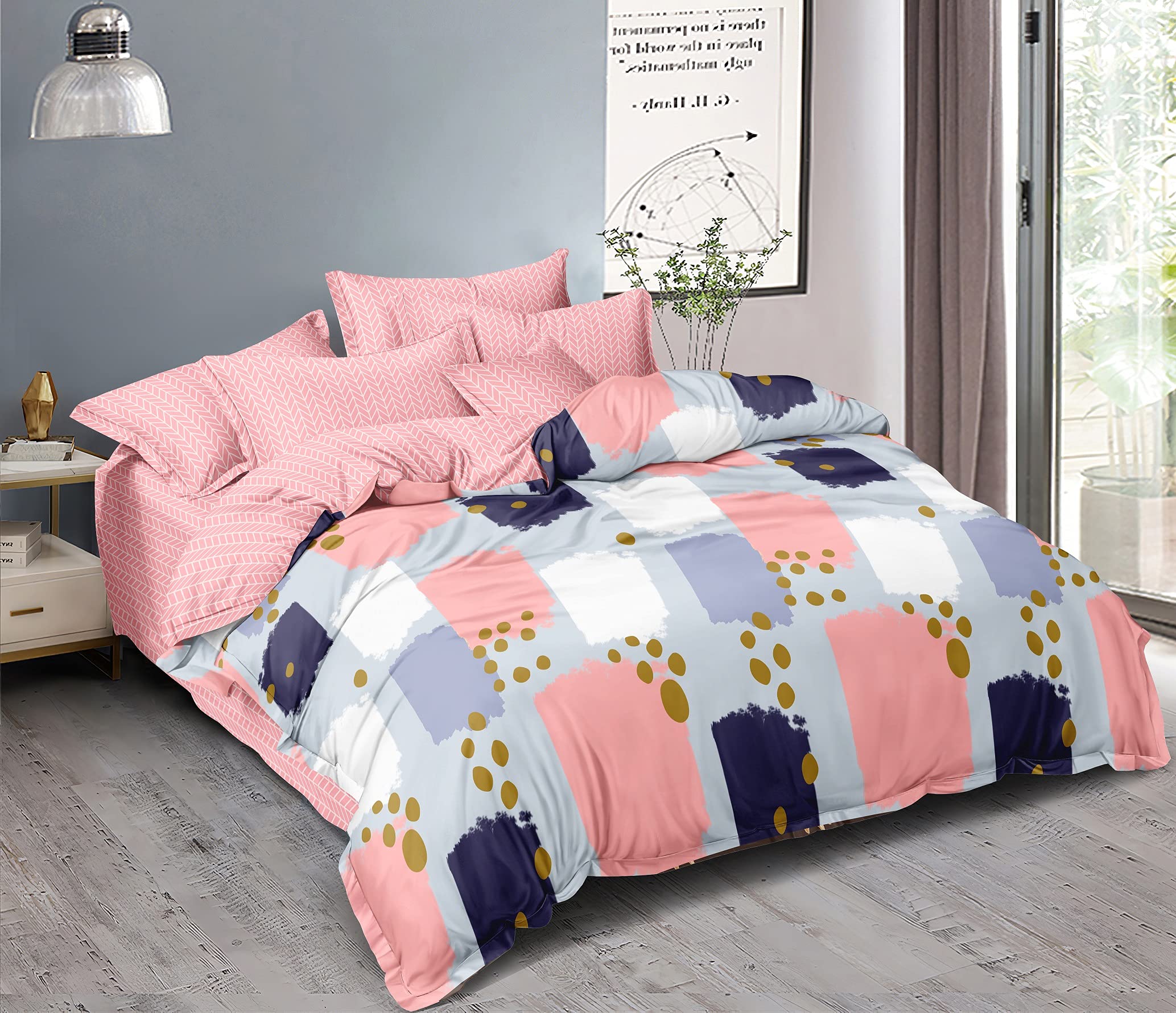 MORADOPremium Poly Cotton Geometric Design Duvet Cover - Single, Multi Color with Zipper