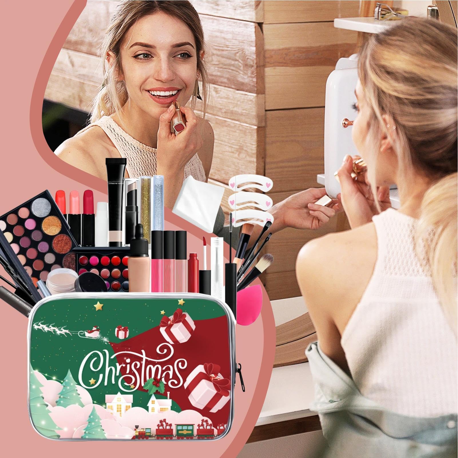 Christmas Makeup Sets Portable Waterproof All Makeup Kit Christmas Set Makeup Bundle Long Lasting Multifunctional Cosmetic Supplies with Storage Box for Girls and Women