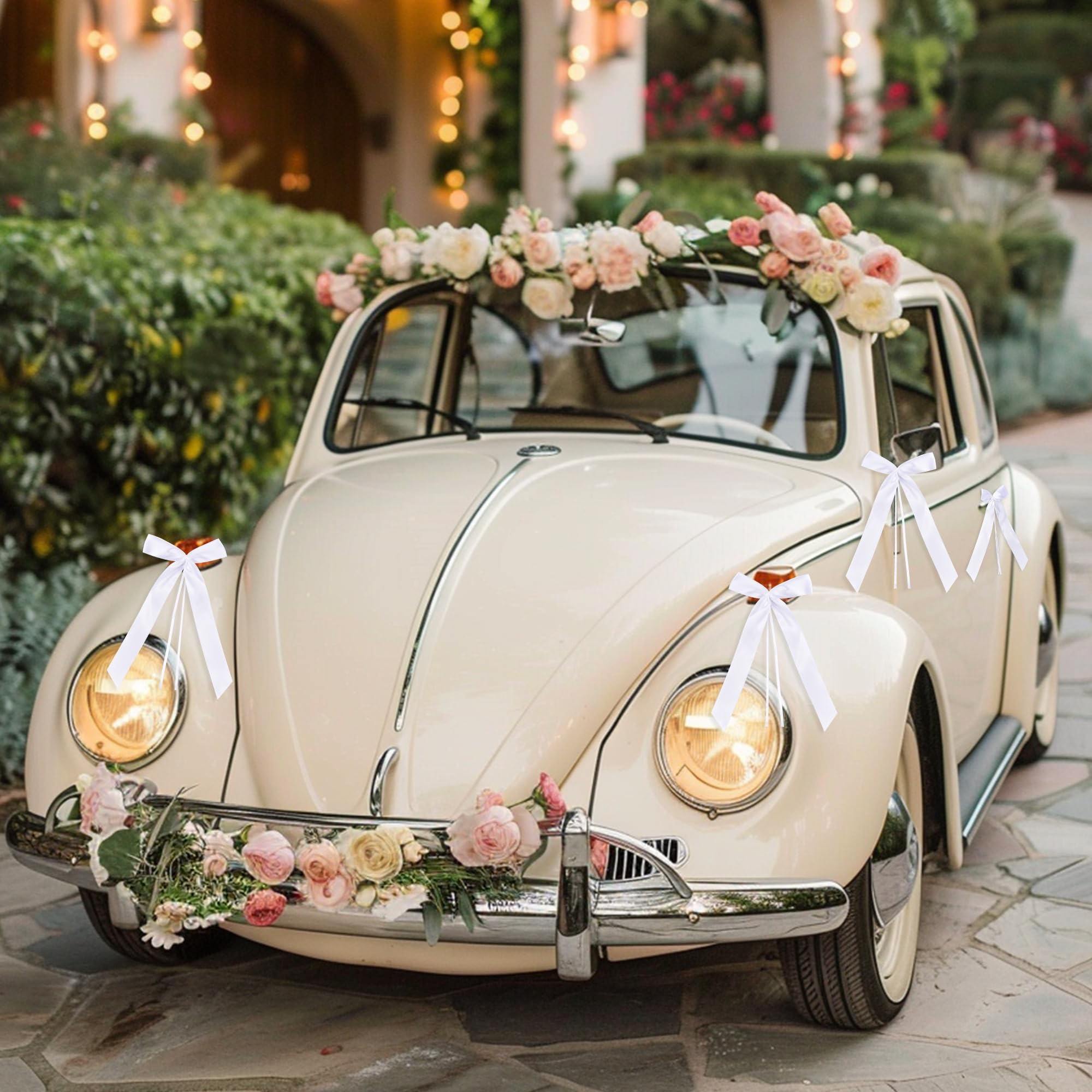 DazSpirit 100 pcs Noeud Voiture Mariage Blanc, Ruban Satin Decoration Mariage pour Deco Voiture, Mariage Champetre, Decoration Voiture Mariage de Chaise, Cadeaux, Wedding Ceremony, Bouquet | Prêt à l'emploi
