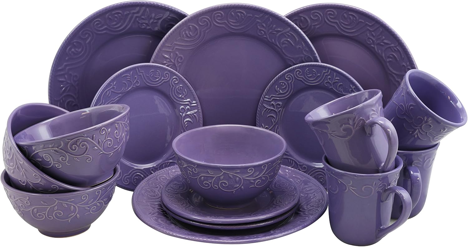Elama Lilac Fields 16-Piece Dinnerware Set