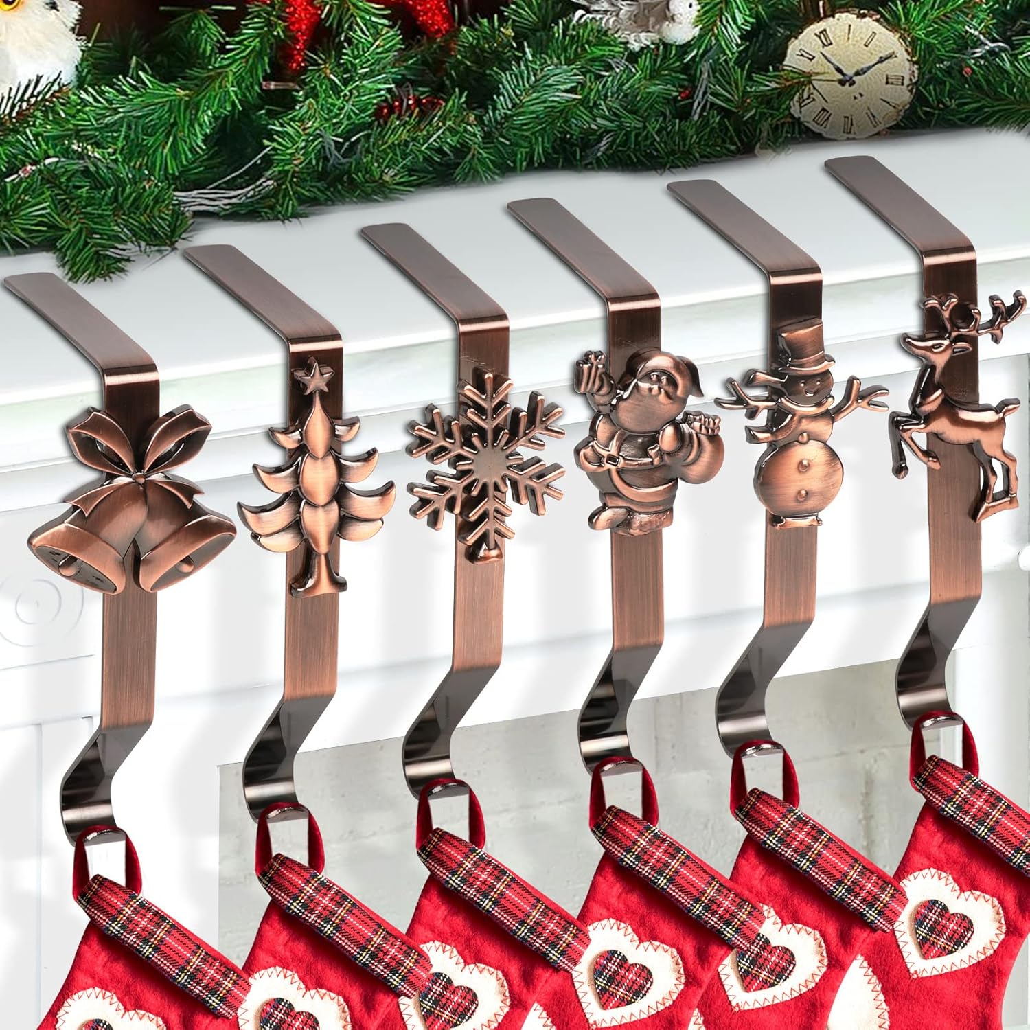 6 Pcs Christmas Stocking Holders for Mantel, NonSlip Stocking Hangers Christmas Decor Include