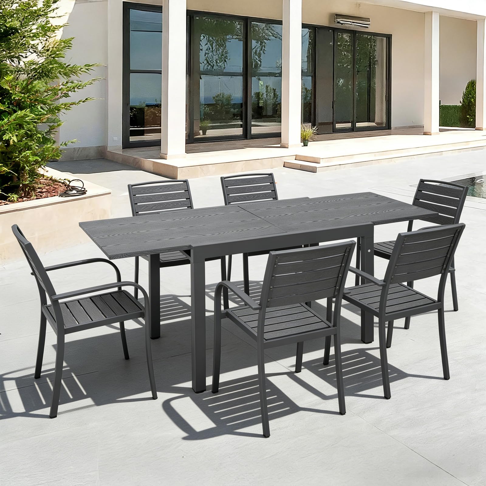 Angel Living Mesa de Jardín Extensible, Mesa Exterior Extensible Aluminio y Acero, Muebles de Jardín para Balcones Y Terrazas, Se Extiende hasta 160 cm, 80 X 80 X 75 cm, Gris Oscuro
