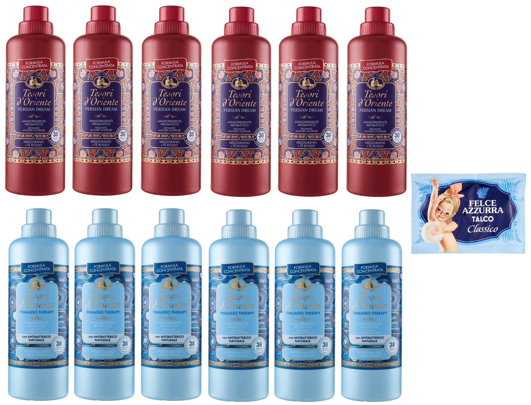 Tesori d'Oriente Persian Dream Thalasso Therapy Ammorbidente Concentrato, ammorbidente concentrato, 38 lavaggi, 760 ml + 1 polvere di talco FELCE AZZURRA 100 g