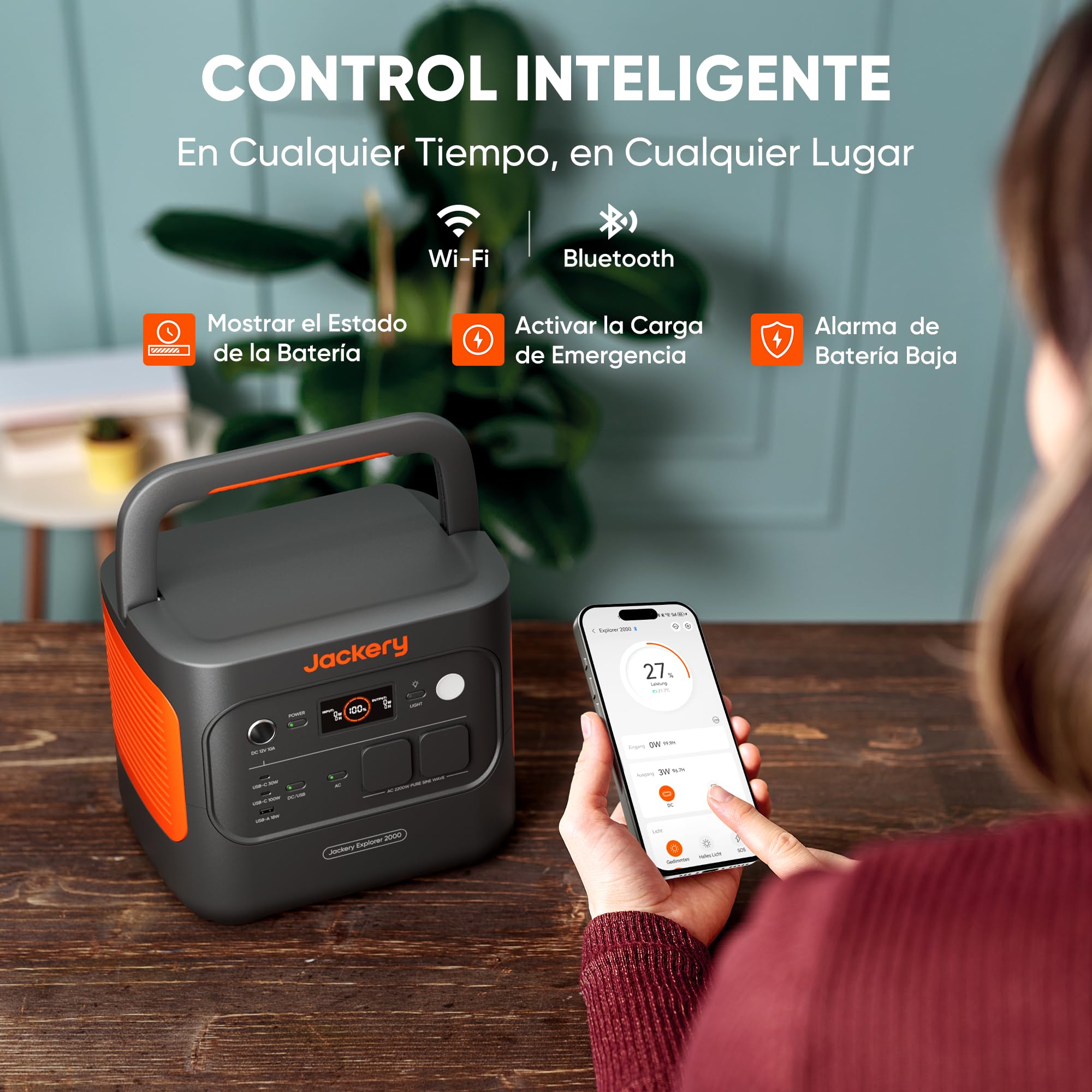 Jackery Explorer 2000v2 Estación de Energía Portátil con Cable de Carga de Coche, 2042Wh/2200W(Max 4400W) LiFePO4 Batería, Carga Rápida de 0-80% en 52 min Generador Solar para Camping, RV, Apagón