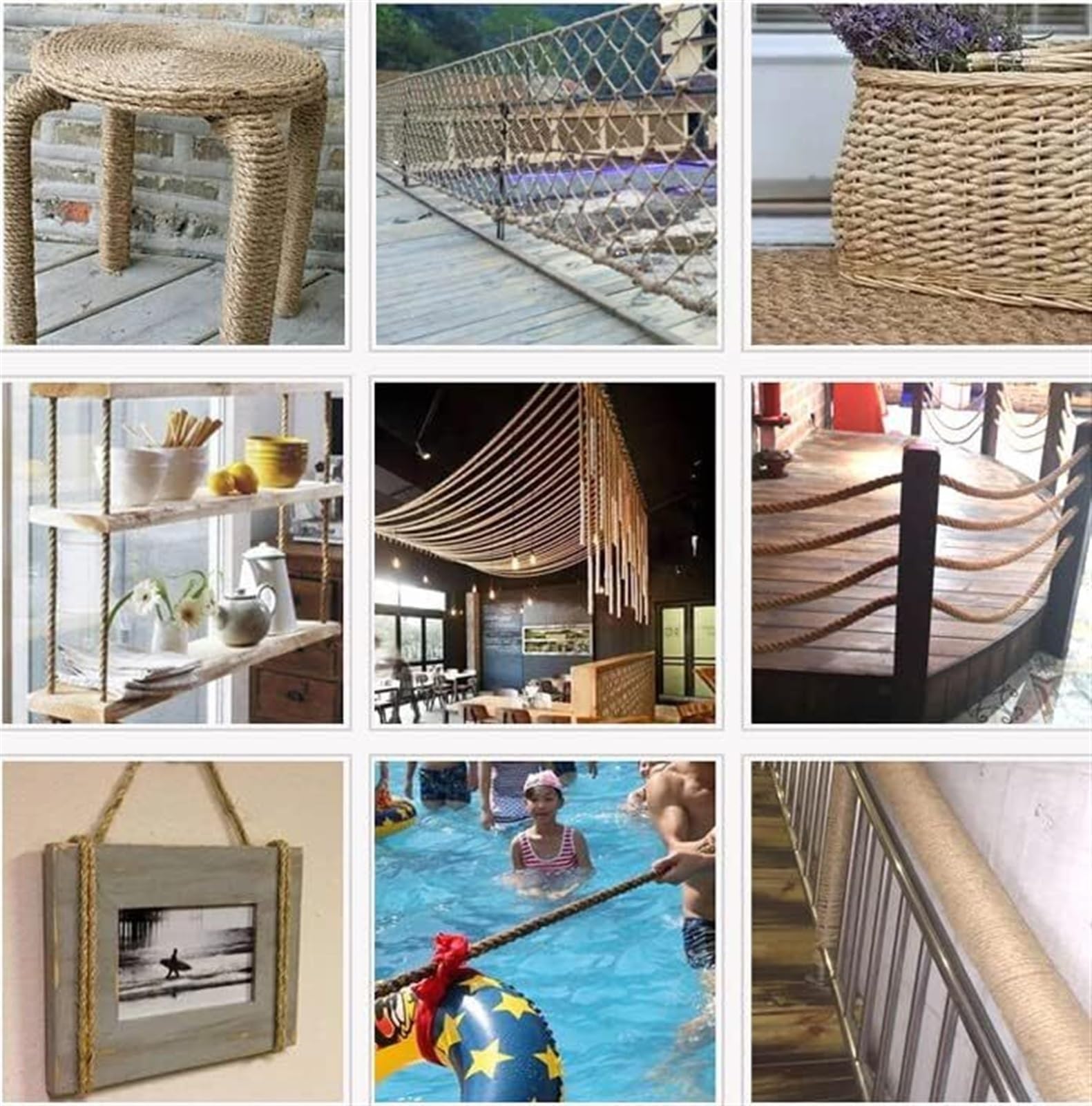 Bundling Craft Decor Cuerda de Yute Natural Cuerda Gruesa, Cuerda de Yute Natural de 10 mm Cuerda de cáñamo Trenzada Cuerda de Yute Gruesa Cuerda de Manila for Entrenamiento físico y de Fuerza (Tamaño
