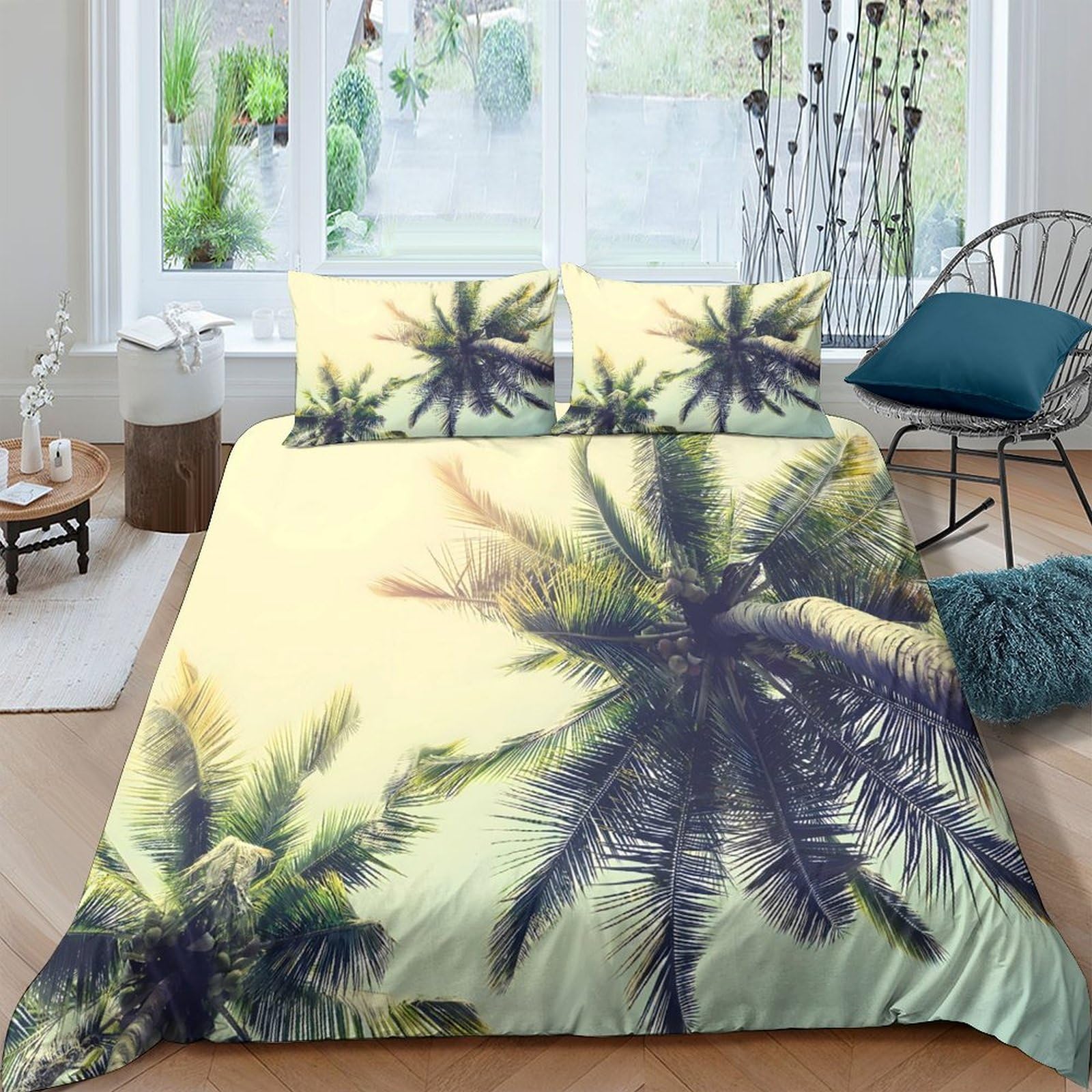 Ctjqhvkz Style-3 3D Printed Tropical Palm Fitted Sheet Microfiber Soft Green Sunset Mattress Cover For Bedroom Dorm Mattress Decor Single（135X200cm）