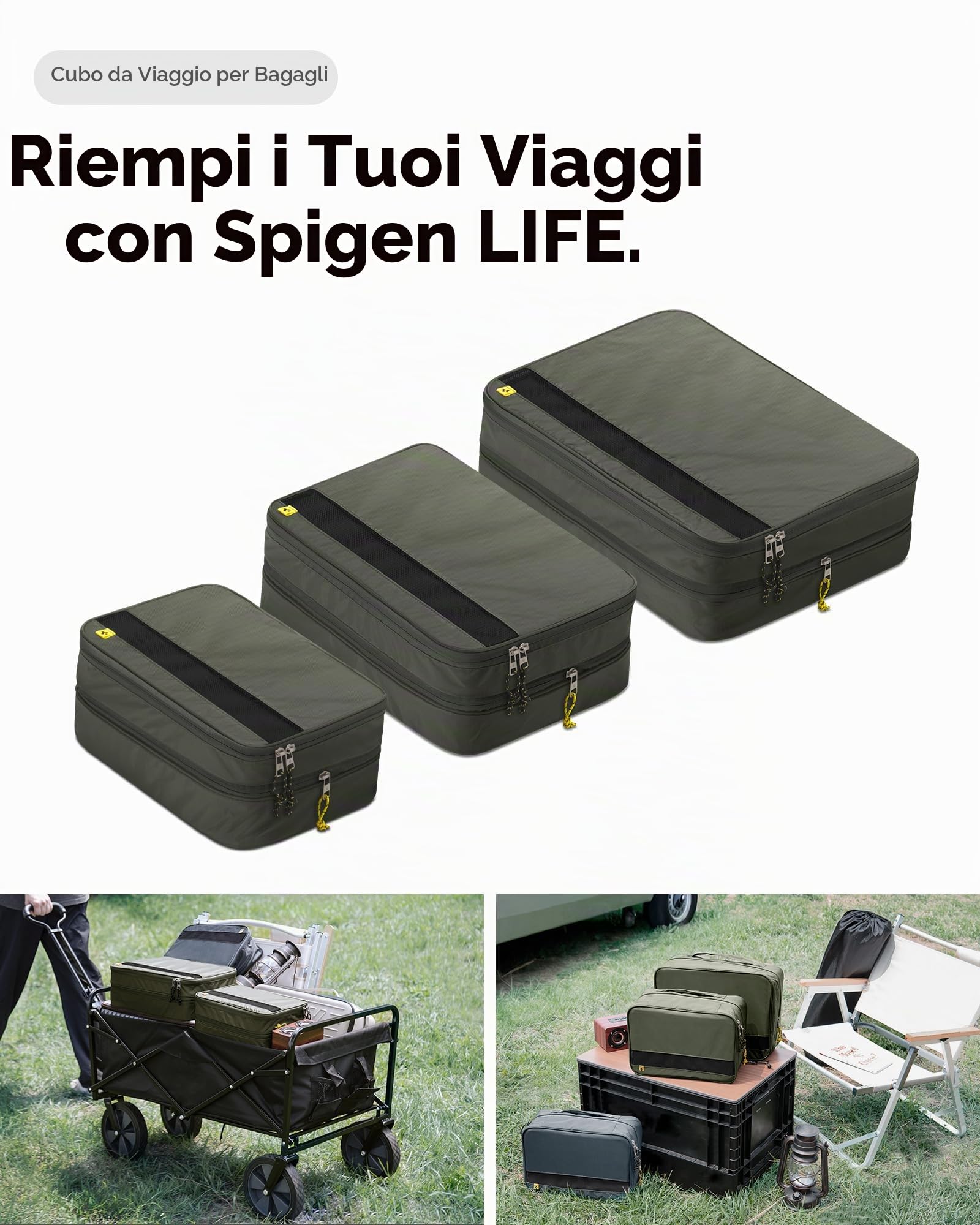 Spigen Life Organizer da Viaggio Suitcase Organizer Set di borse da imballaggio con compressione e cerniera per viaggi e vacanze S1+S1 2 pezzi - Hunter Green