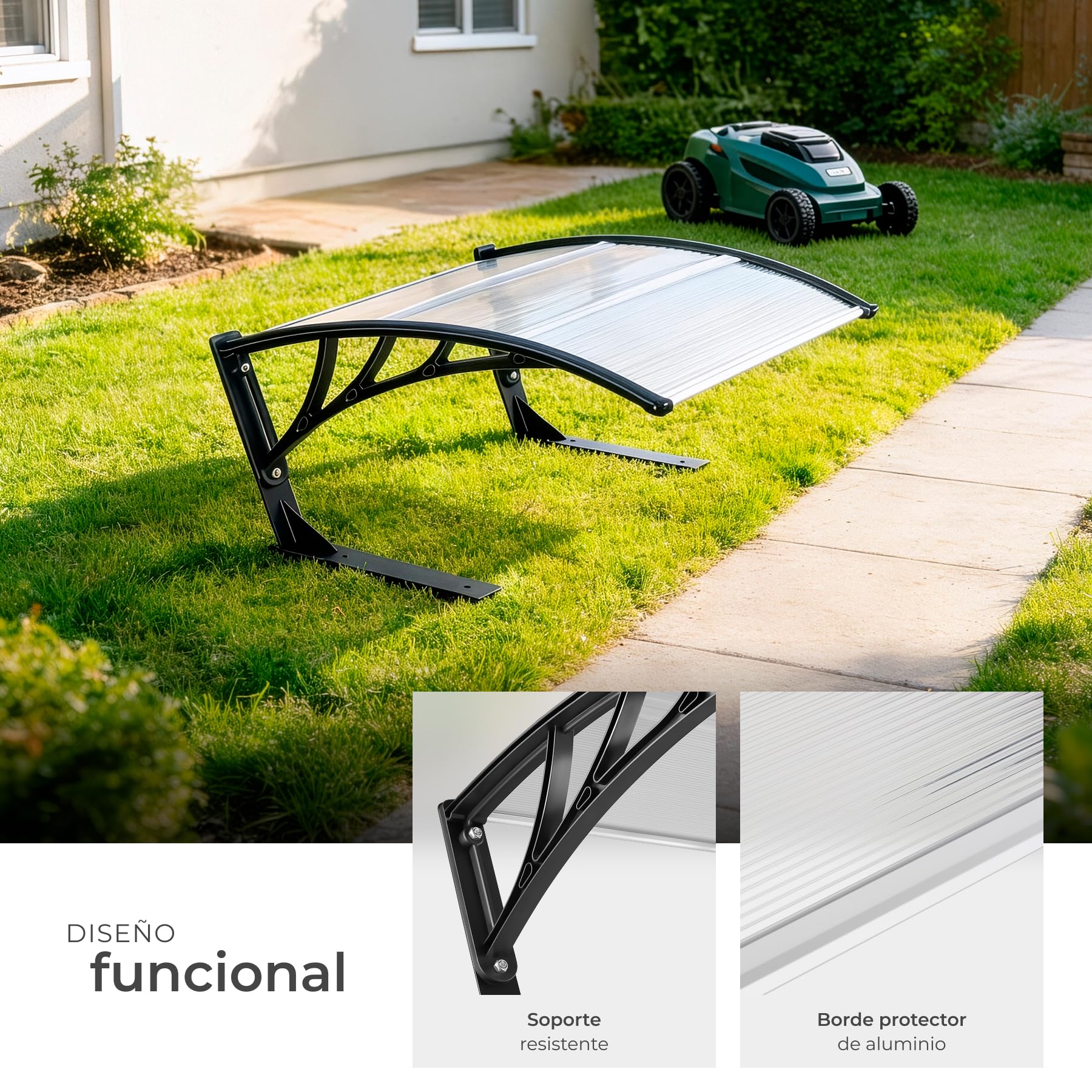 tectake® Garaje para Robot Cortacesped con Estructura Metálica Reforzada, Techo Abovedado Robot cortacesped para Drenaje Eficiente, Casa Jardin Lluvia - 100 x 81 x 48 cm Transparente