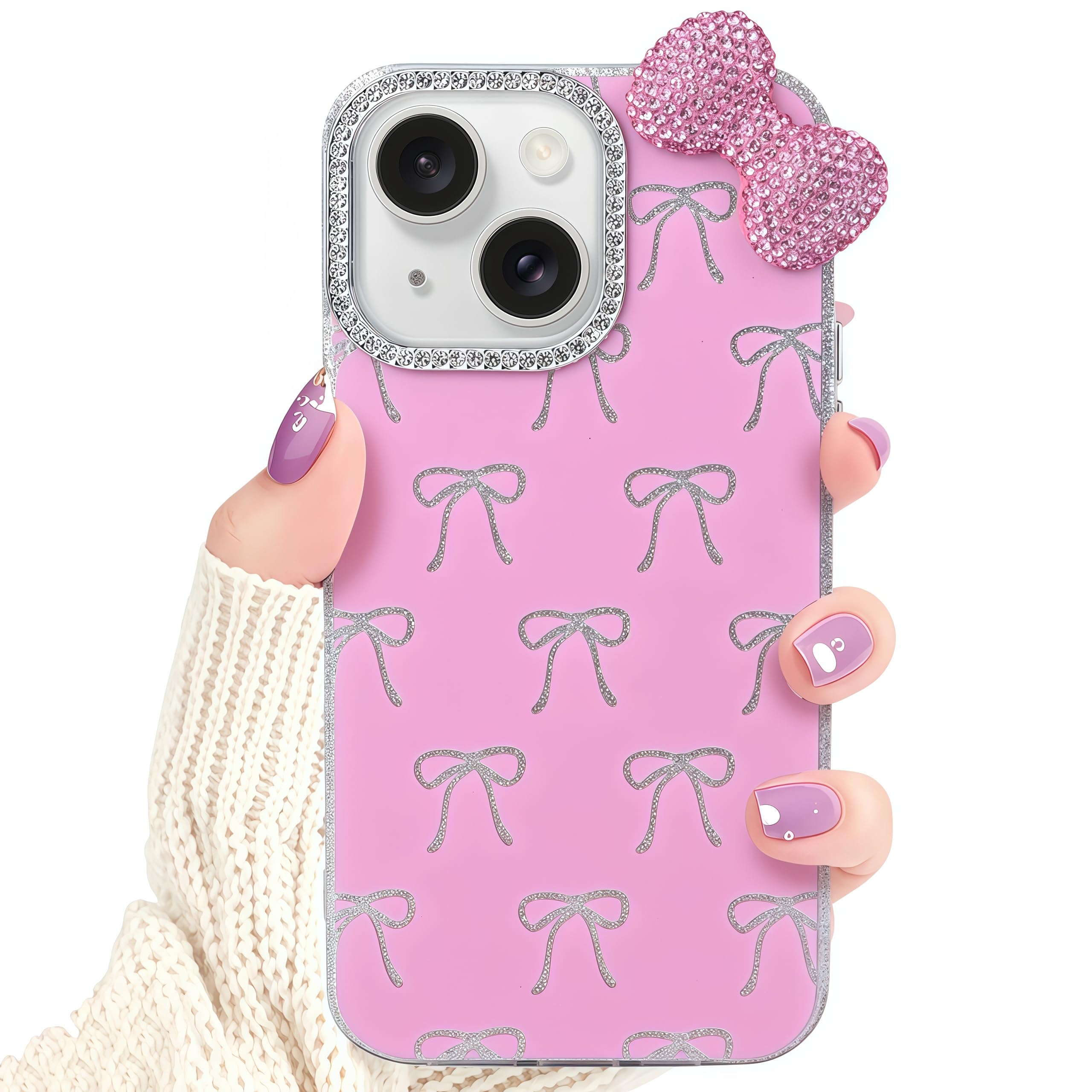 Amazon.co.jp: Pajony かわいいリボンケース iPhone 15用 キラキラ