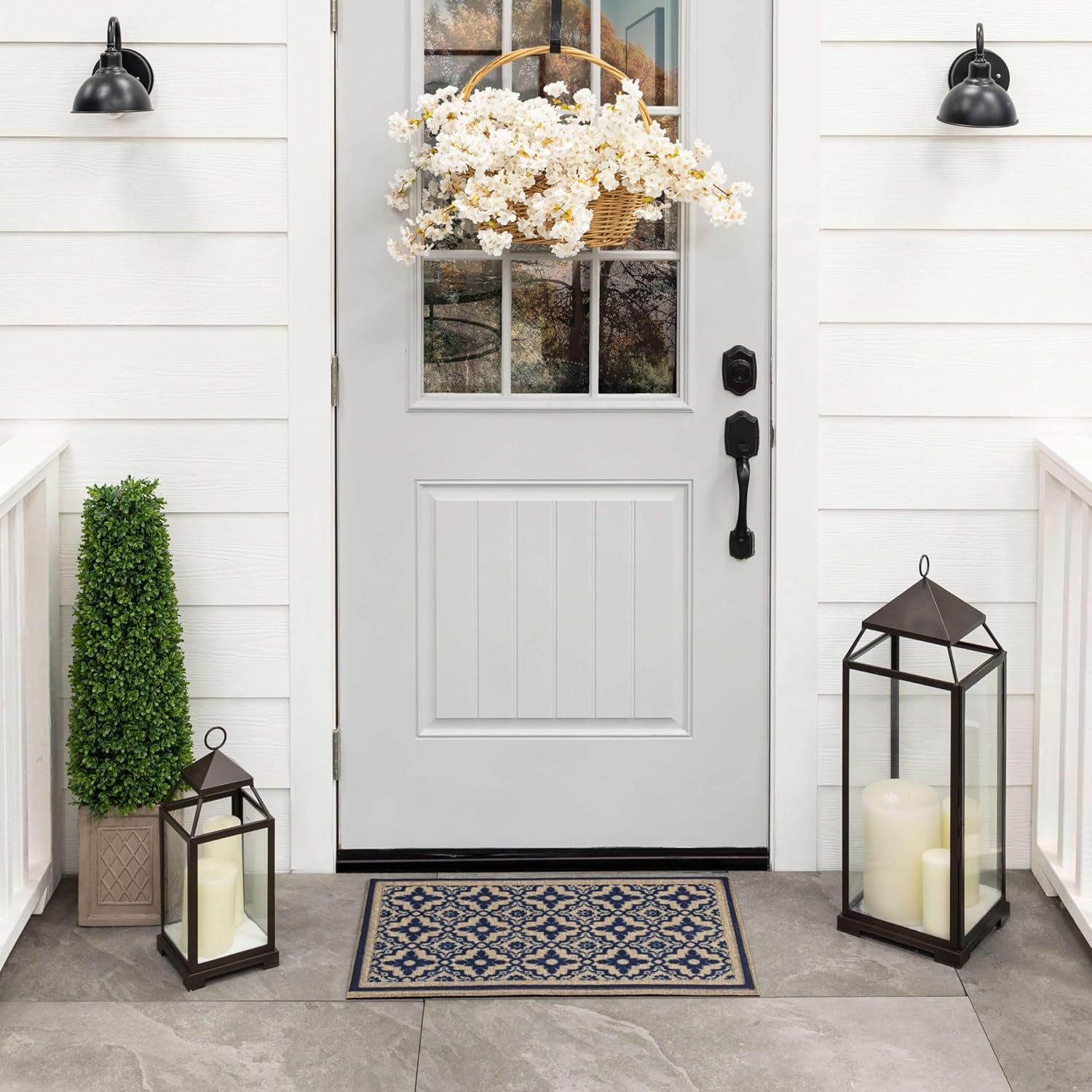 Mohawk Home Entryway Door Mat 1' 6" X 2' 6" All Weather Outdoor Non Slip Recycled Rubber Doormat, Inspired Time Navy Blue