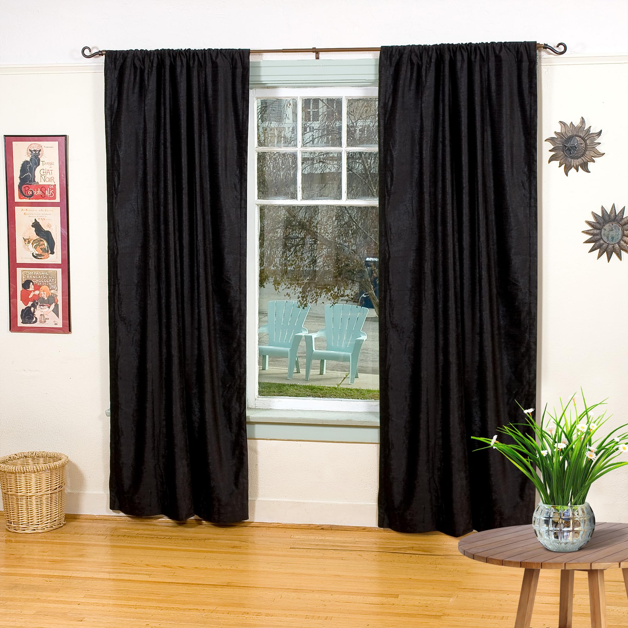 Handmade Black Velvet Curtains, Rod Pocket Lined Curtains for Window & Door, 60" W X 63" L, Vintage Curtains give Beauty & Elegance for Bedrooms, Dining Rooms & Living Rooms, Sold In Pair