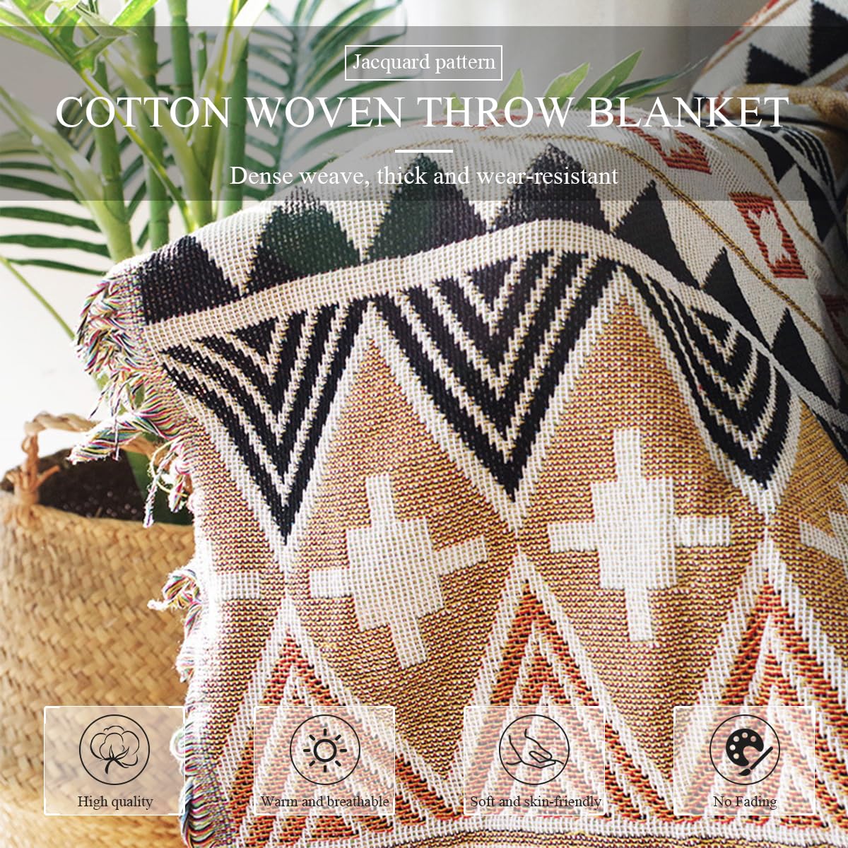 LumiSyne Coperta Azteca Navajo Coperte Plaid In Cotone Intrecciato Con Nappina Stile Etnico Tribale Motivo Geometrico Reversibile Decorativo Coperta Da Tiro Per Letto Divano Arazzo Tovaglia Tappeto