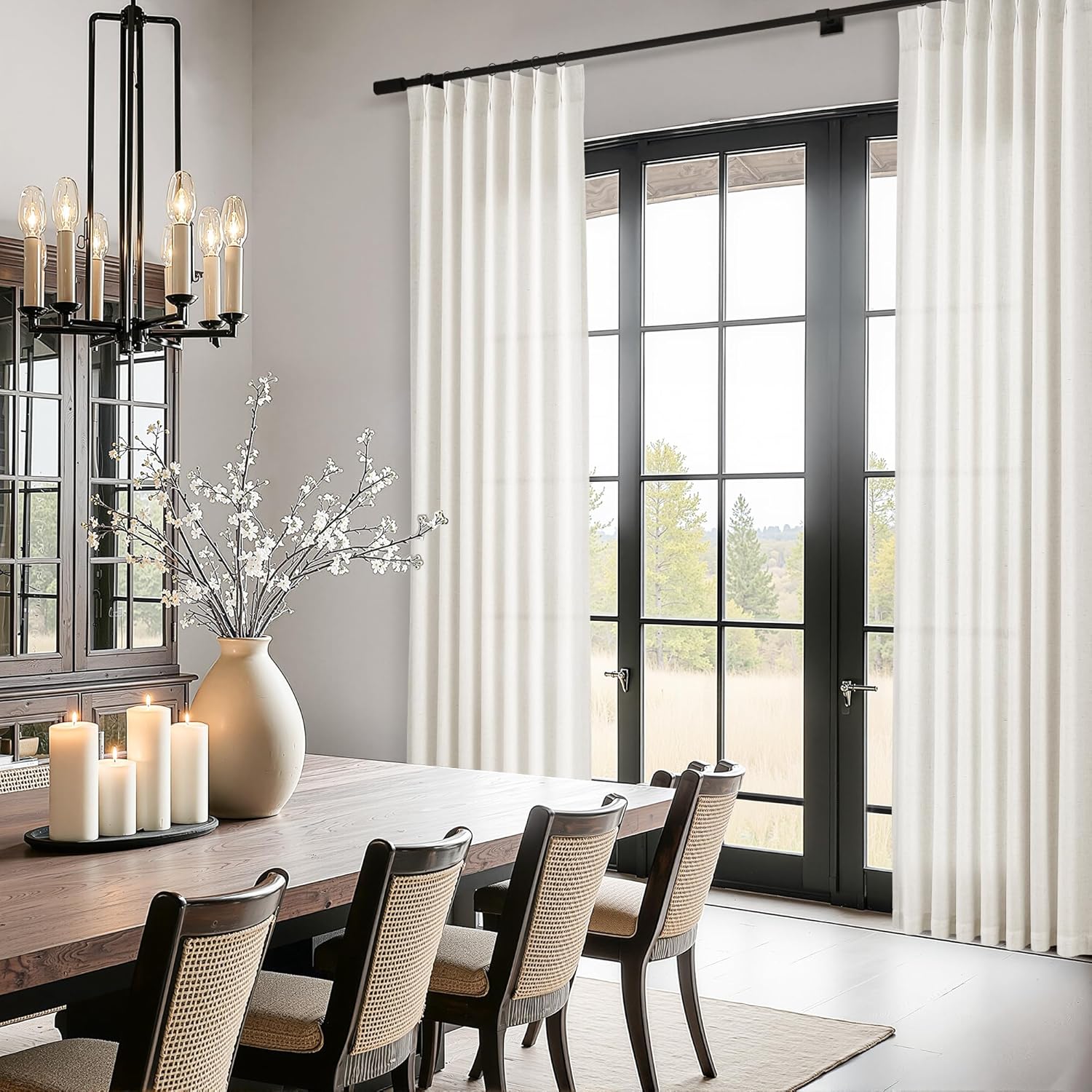 Nanspring Pinch Pleated Linen Curtains 96 Inches Long 2 Panels for Living Room Boho White Rustic Farmhouse Semi Sheer Light Filtering Back Tab Memory Shape Pinch Pleat Drapes Ceiling to Floor 40x96