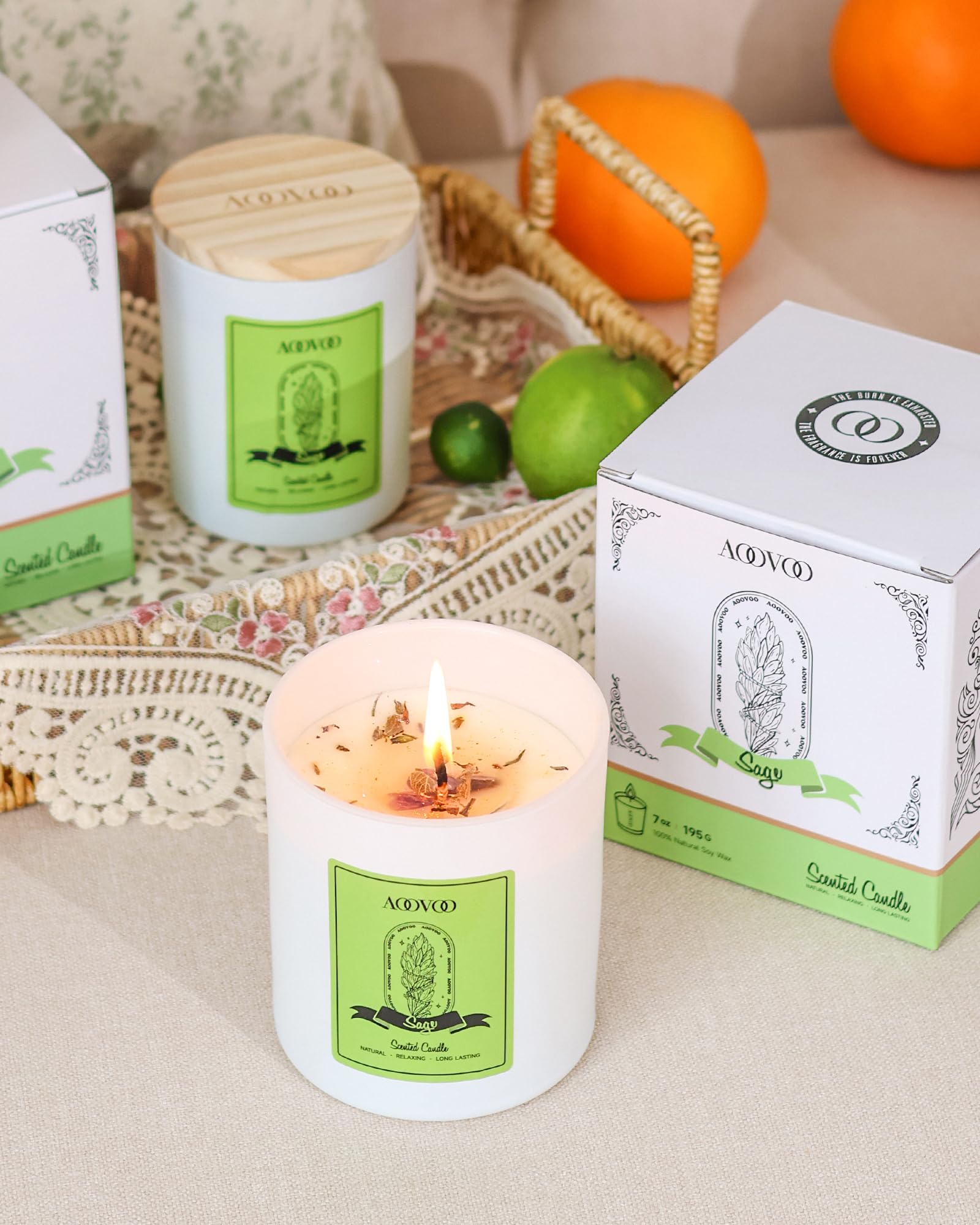 AOOVOO Lavender Scented Candles for Women - 20oz 3 Wick Soy Candles for Home Scented, Aromatherapy Candle with Crystals Inside, Birthday Gifts Christmas Candle for Women Mom: Sage Scented Candles 10oz
