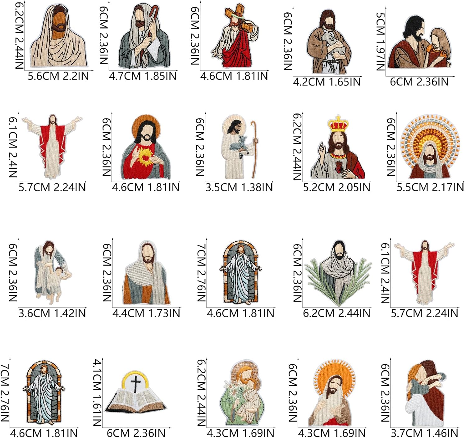 20 PCS Jesus Iron On Patches for Clothes Hat Jackets Backpack Shirt, Christian Embroidery Patches, Vintage Sew On Patch Applique Patches