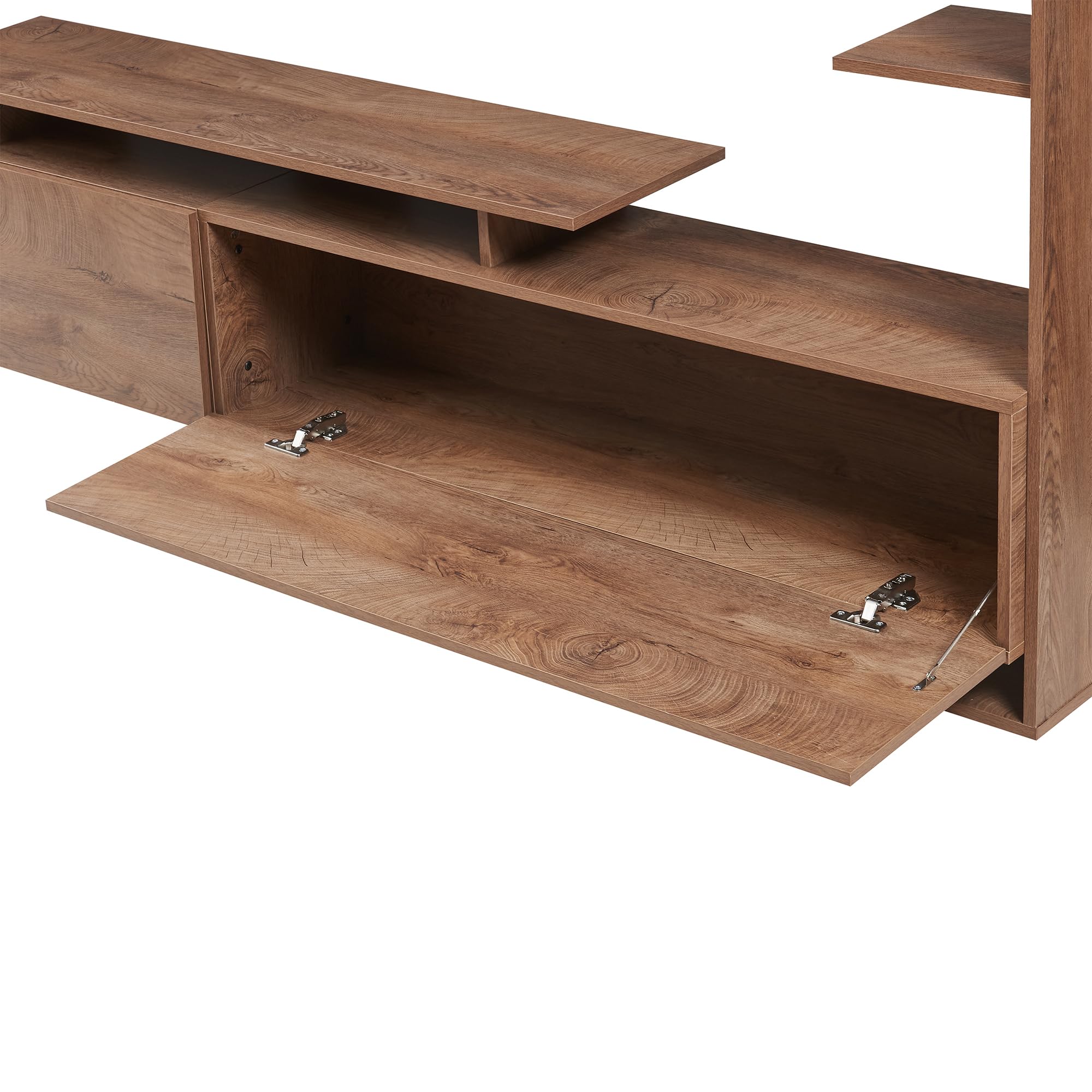 [en.casa] Mobile Porta TV con 6 Ripiani Laterali Stand Multimediale a 2 Vani Chiusi con Ante a Ribalta Scomparto Aperto 233x31x141 cm Soggiorno - Effetto Noce