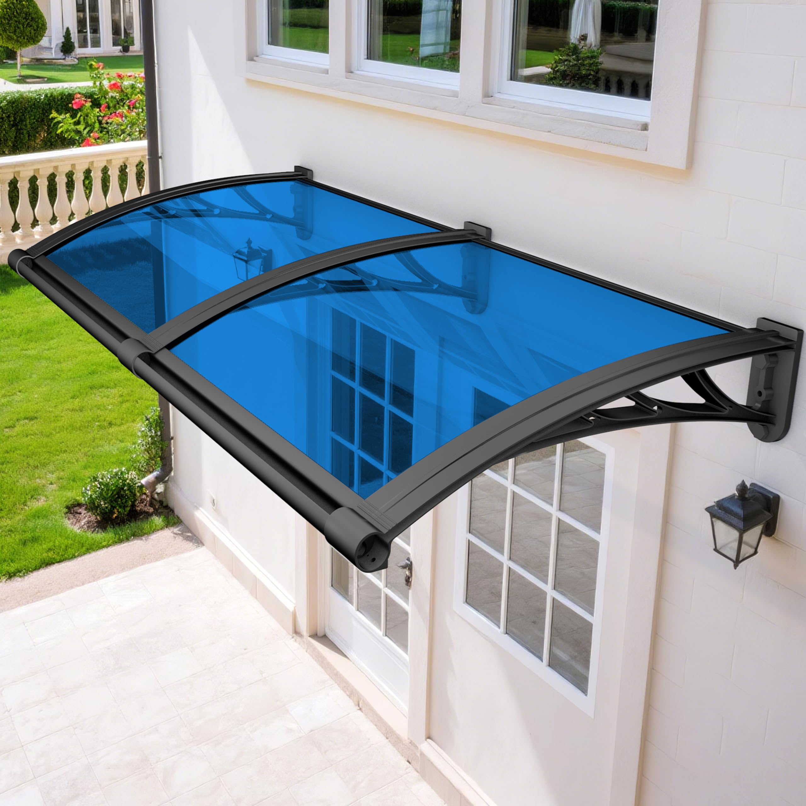 LWJSOCP Rainproof Door Canopy 48x20in UV Resistant Aw for Porch & Patio Waterproof with Plastic-Steel Brackets Polycarbonate Overhang for Front Door Protection
