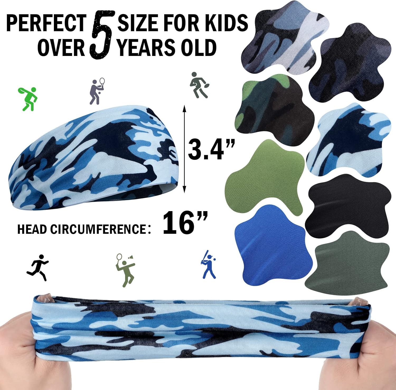 8 Pieces Kids Sports Wicking Headbands Athletic Sweatbands Headband Breathable Workout Headbands Elastic Sweat Headband Girls Boys Hair Band for Toddler Children Football Basketball Running Exercise : Sports & Outdoors