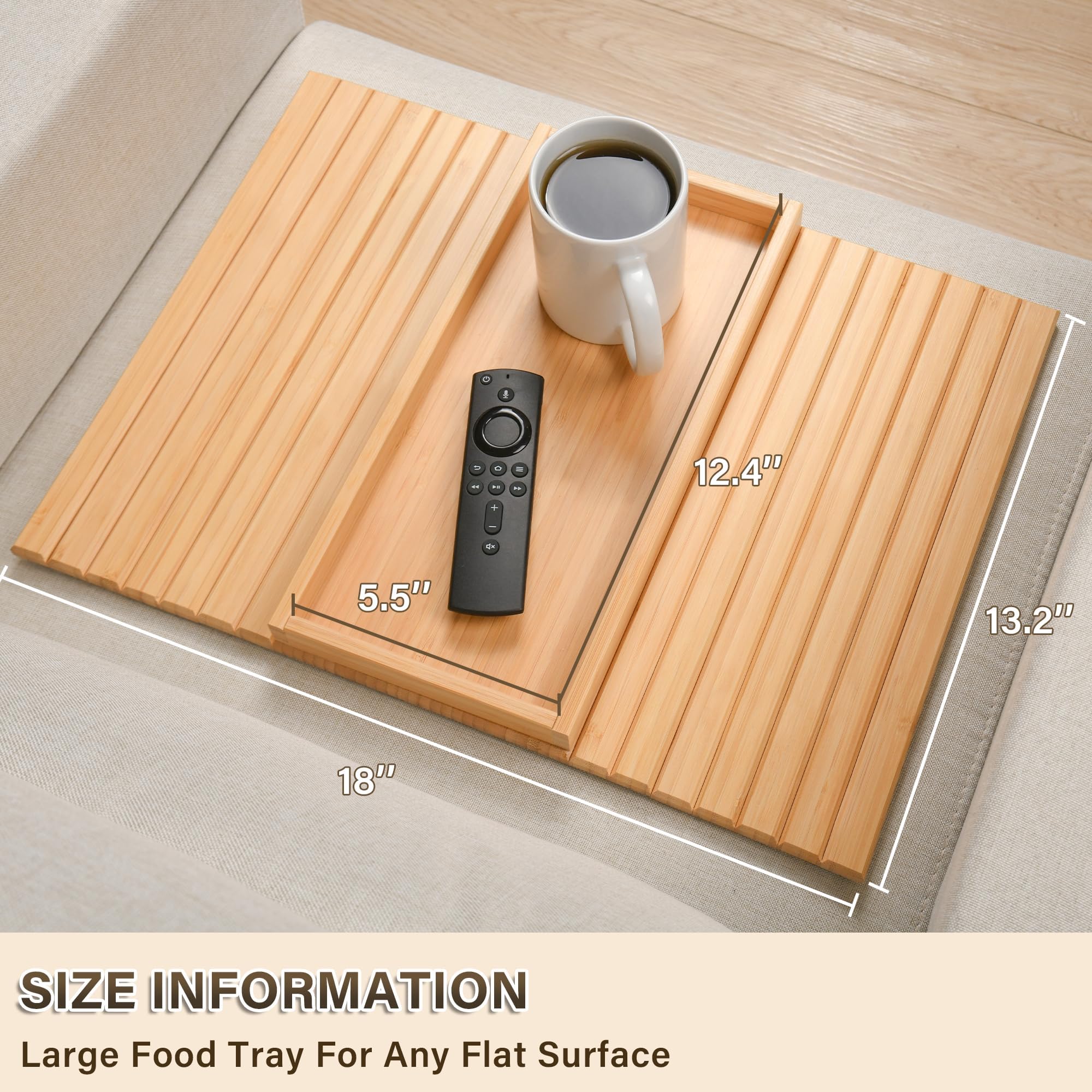 WGNIVOROUS Natural Bamboo Sofa Arm Tray, Armchair Tray, Adjustable Sofa Support, Sofa Side Table for Remote Control Drink - Image 2