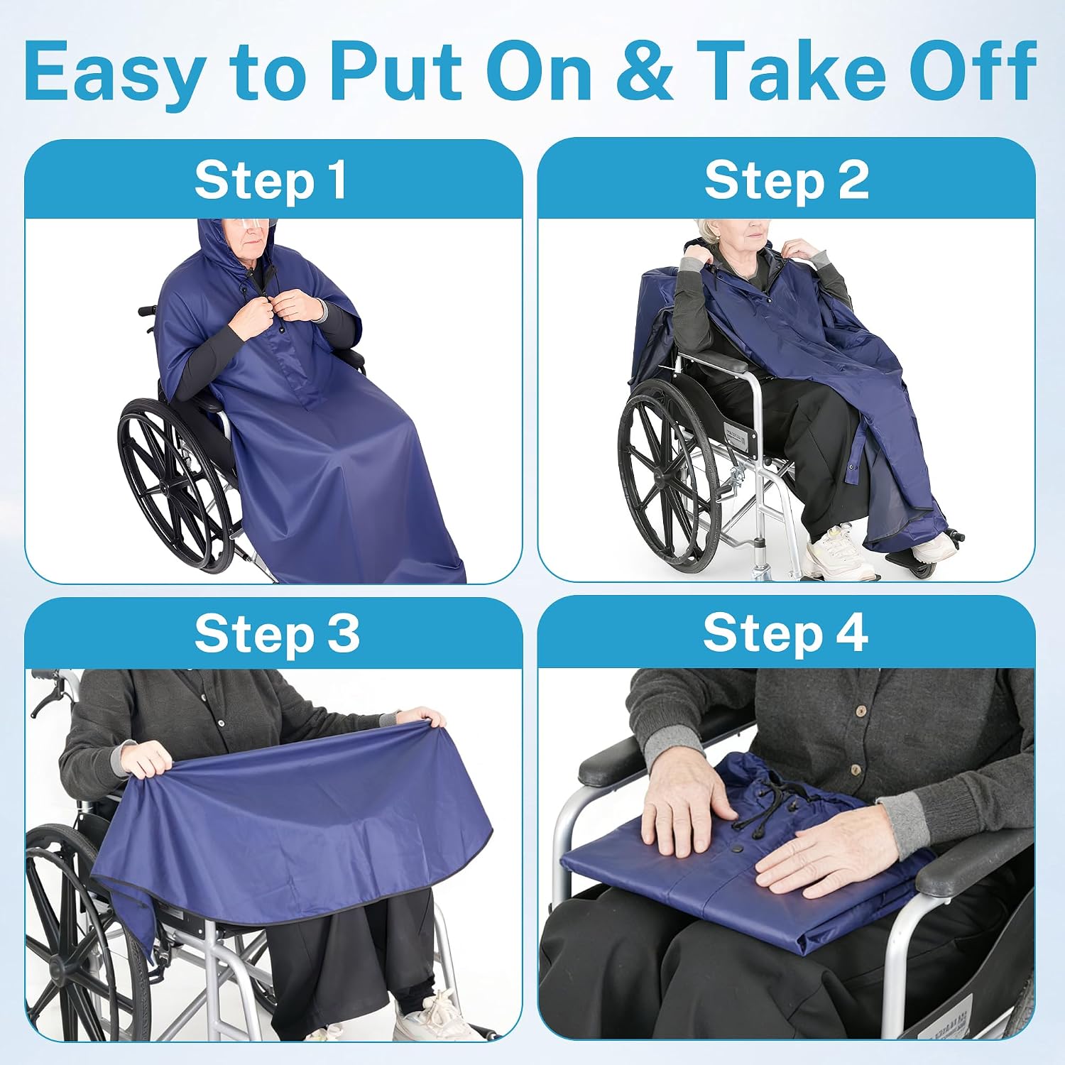 Wheelchair Raincoat, Waterproof Wheelchair Poncho, Mobility Scooter Rain Cover, Waterproof, Windproof, Transparent Hood, Reflective Strap, For Outdoor Use (Blue)