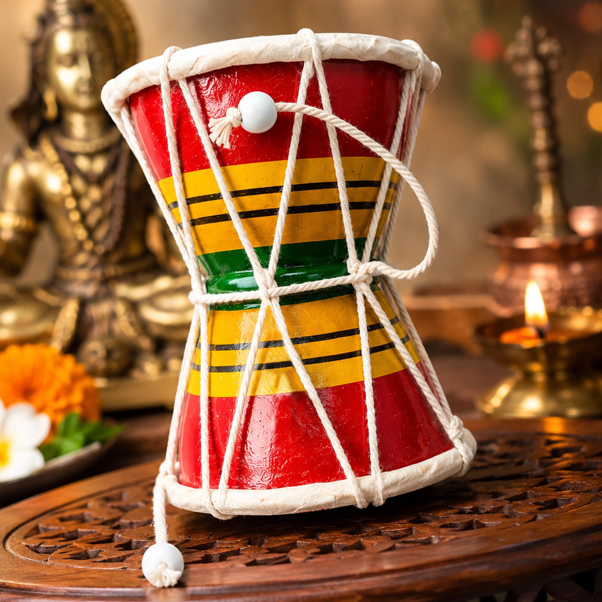 Wooden Damru for Shiv Puja | Traditional Indian Musical Instrument | Handcrafted Damaru with Beads | Lord Shiva Pooja Article | Kids Musical Toy | Festival & Return Gift-image-46