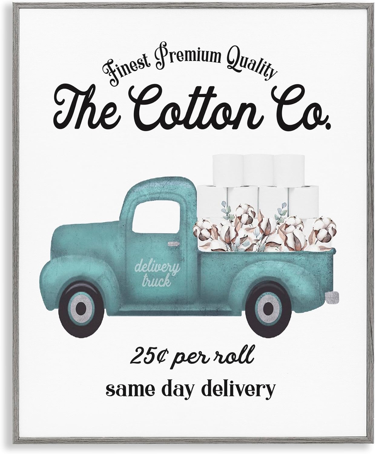 Stupell Industries 'Toilet Paper Cotton Delivery Truck', Framed Giclee Art, Gray, 24 x 30 Inches, Easy to Hang and Sturdy, Made in USA, by Lettered and Lined