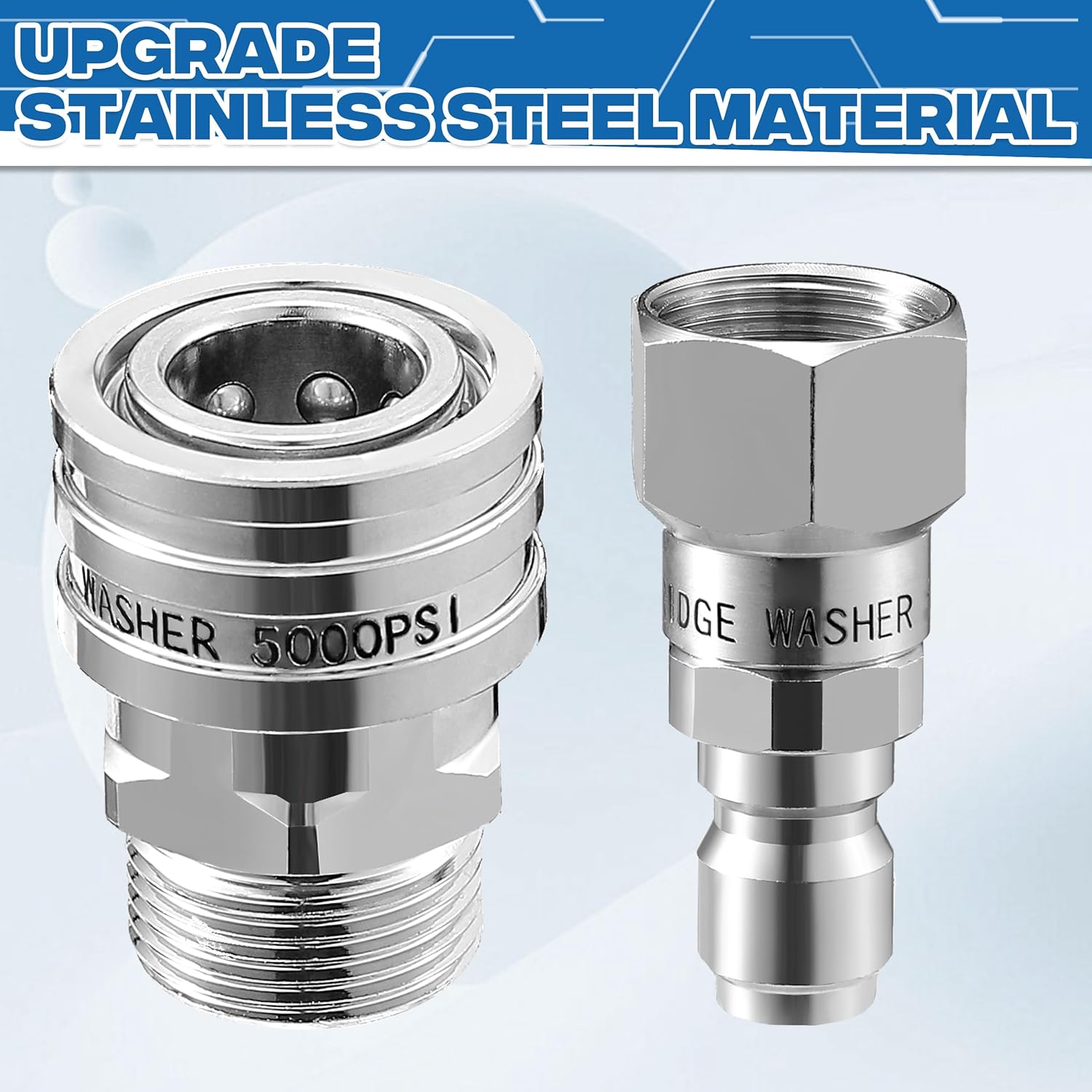 RIDGE WASHER Pressure Washer Swivel Adapter, Stainless Steel M22 14mm to 3/8" Quick Connect, Stainless Quick Disconnect for Pressure Washer Hose, 5000 PSI, 4 Pack