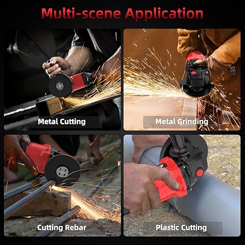 Miniatura 6 de NAWIN Kit de amoladora angular inalámbrica, 20 V 4 pulgadas, amoladora de velocidad variable, batería de iones de litio de 2 × 4.0Ah y cargador