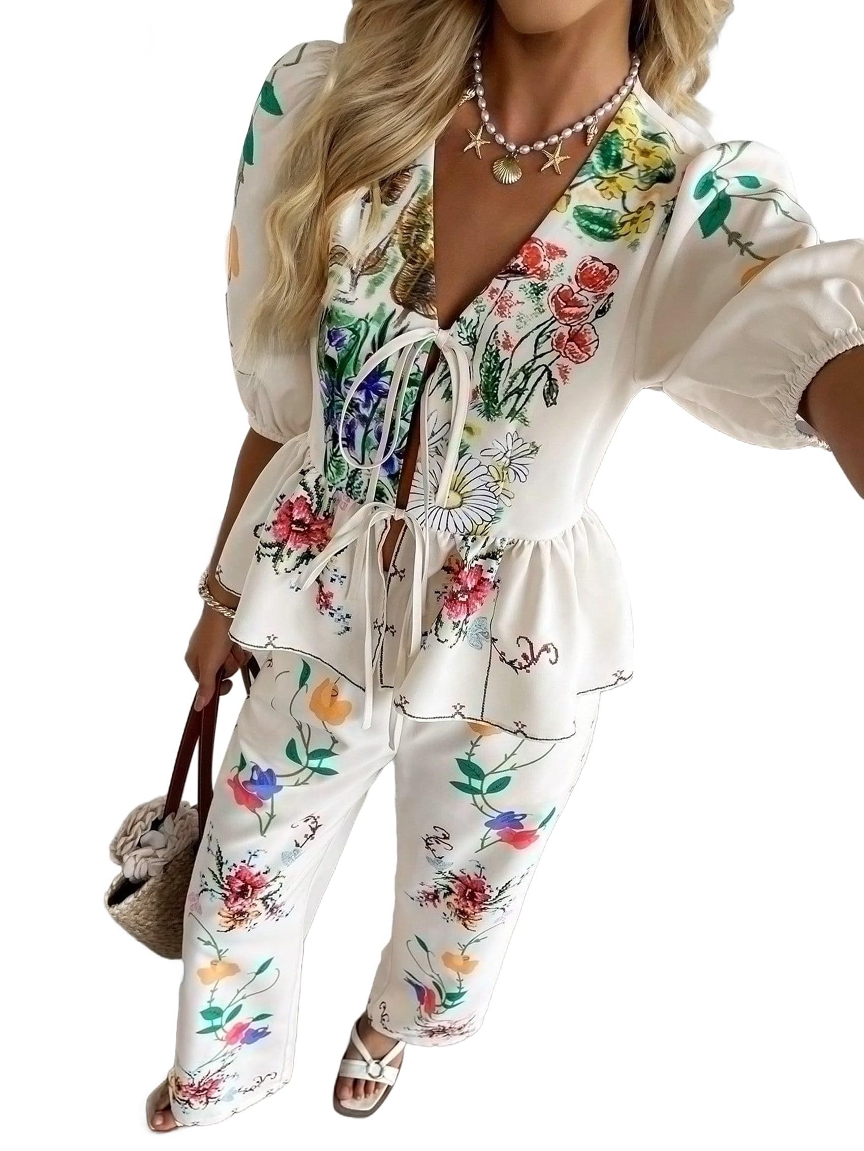 Ensemble femme 2 pièces fleuri pour vos tenues de vacances d'été chic - 7