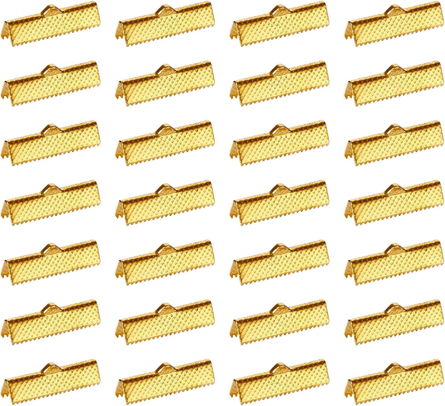 Craftdady 100Pcs Gold Ribbon Ends 8x25mm Bookmark Pinch Crimp Clamp Cord End Fastener Clasps with 1mm Loop for Leather Suede Jewelry Making