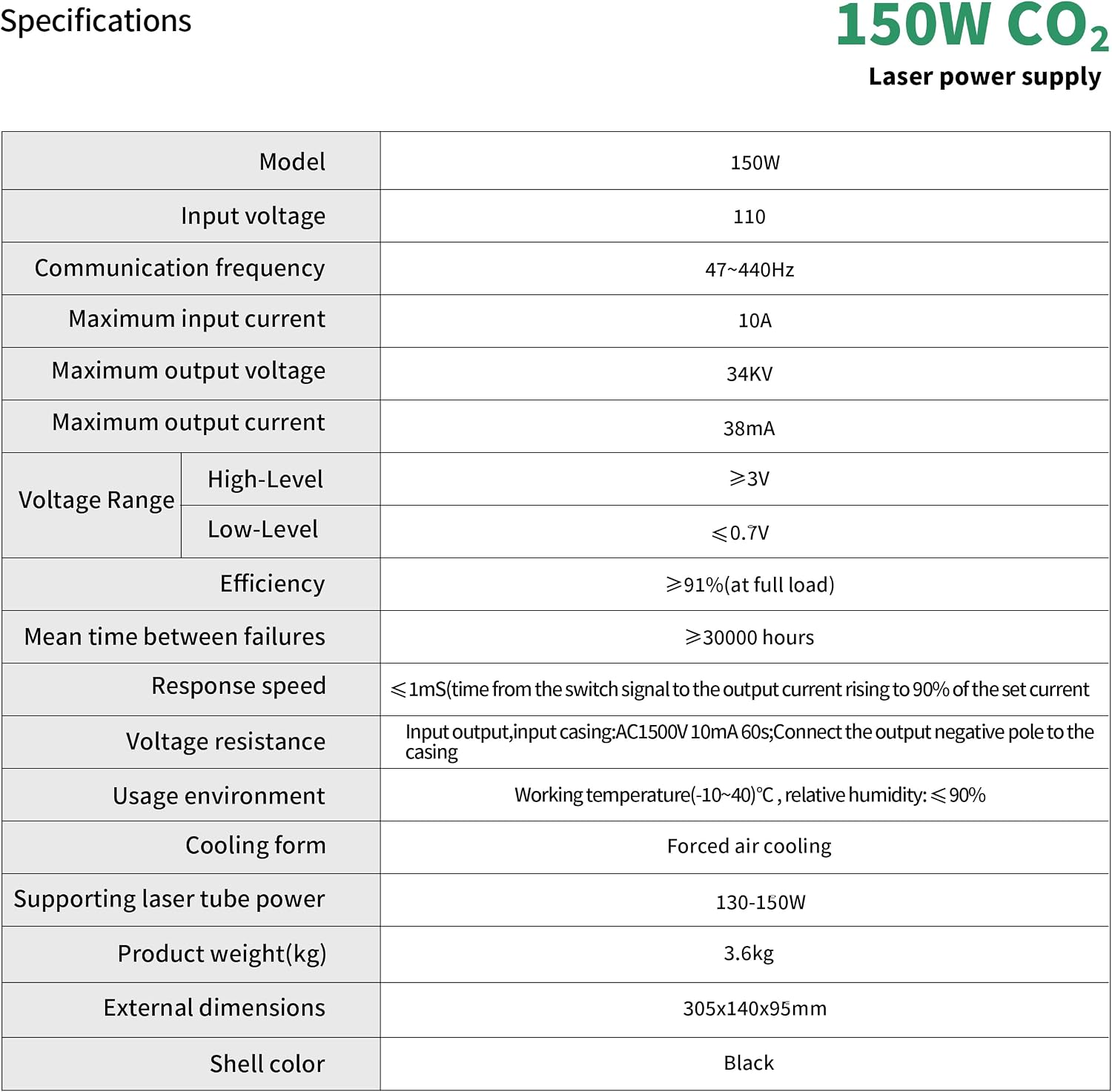 150W CO2 Laser Power Supply 110V for 130-150W Laser Tube Laser Engraving Cutter Machine Power Supply